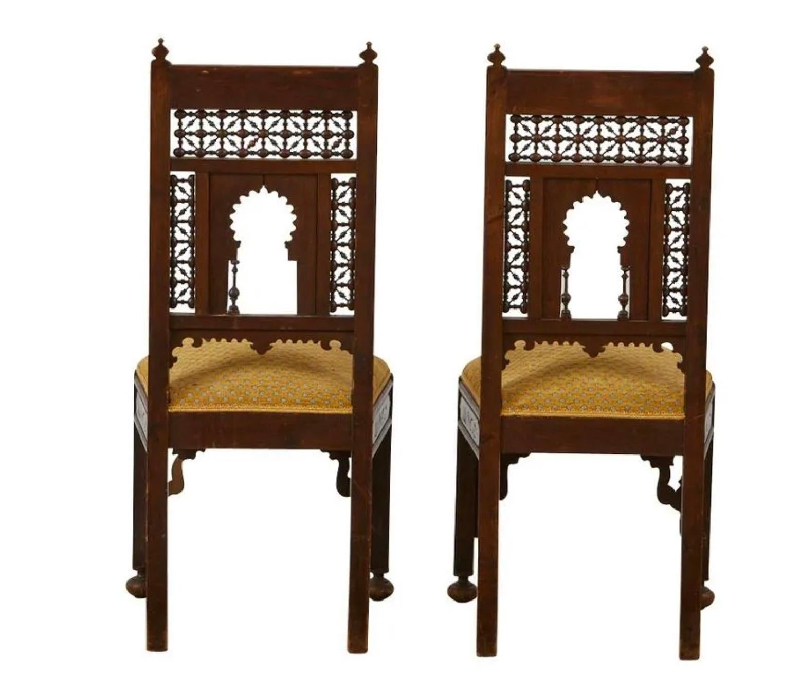 Inlay Pair of Syrian Carved Wooden Chairs