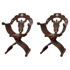 Pair of Syrian Folding Savonarola Chairs