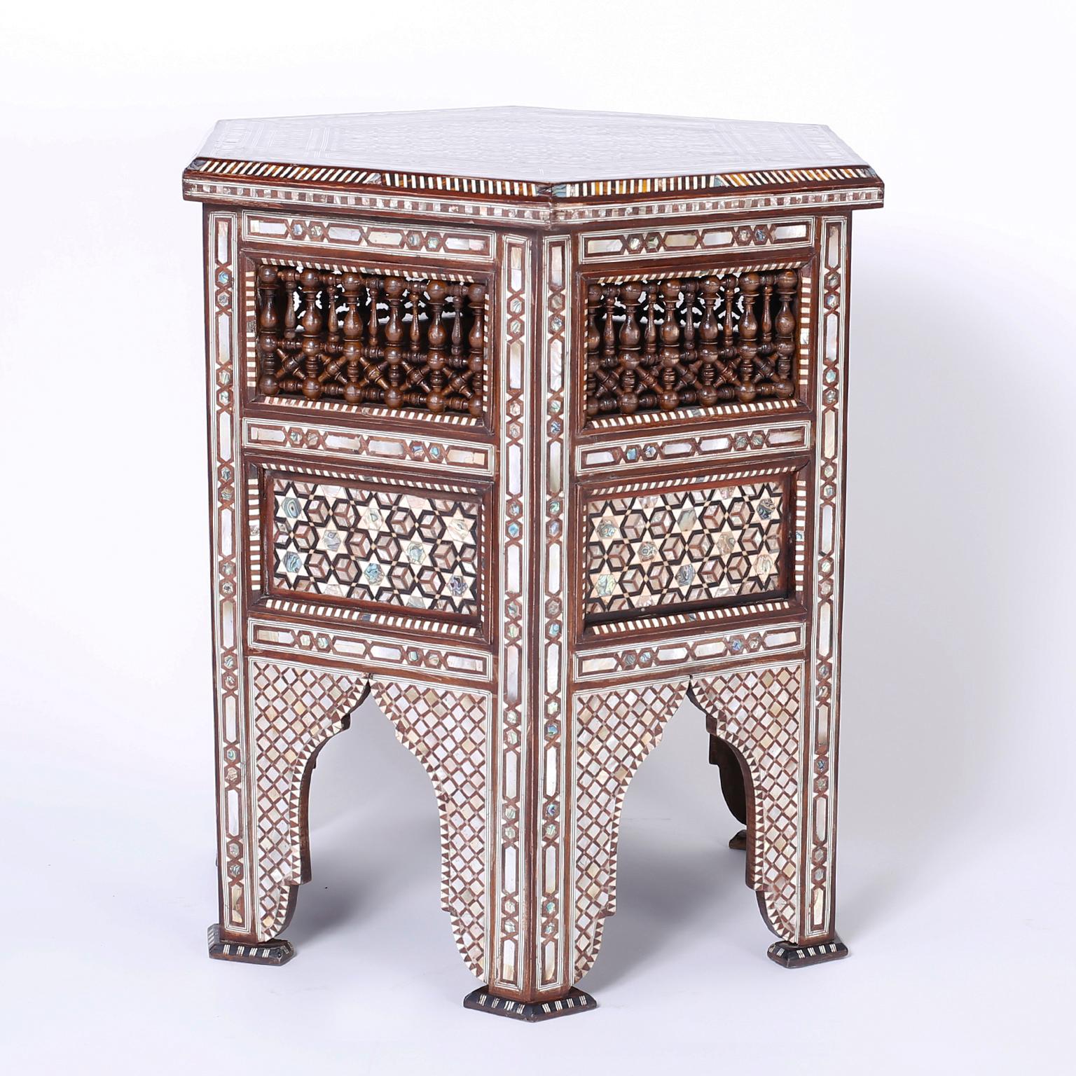 Moorish Pair of Syrian Hexagon End Tables or Stands
