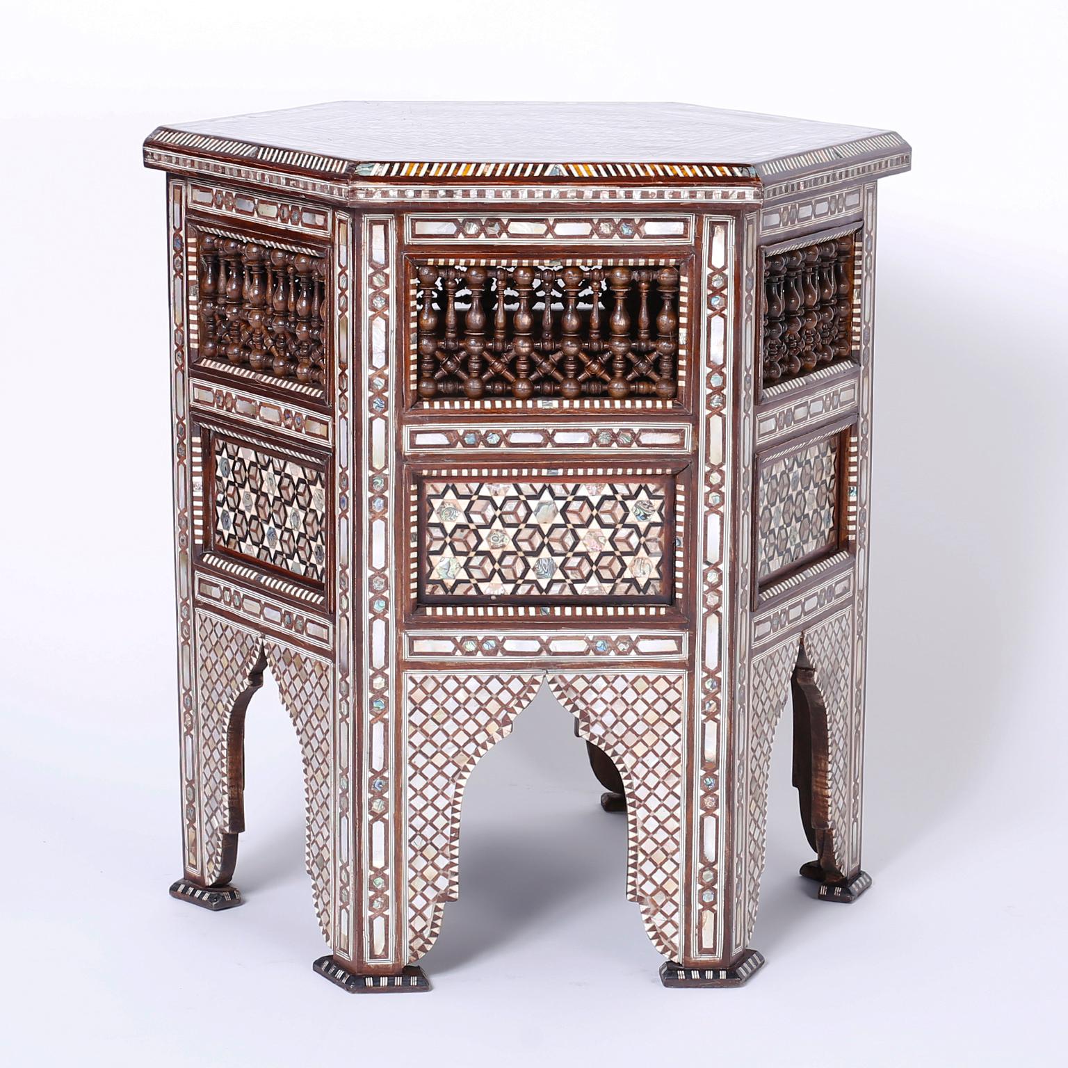 Inlay Pair of Syrian Hexagon End Tables or Stands