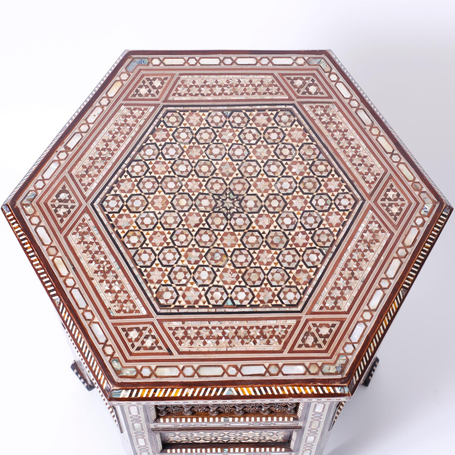 Pair of Syrian Hexagon End Tables or Stands In Good Condition In Palm Beach, FL