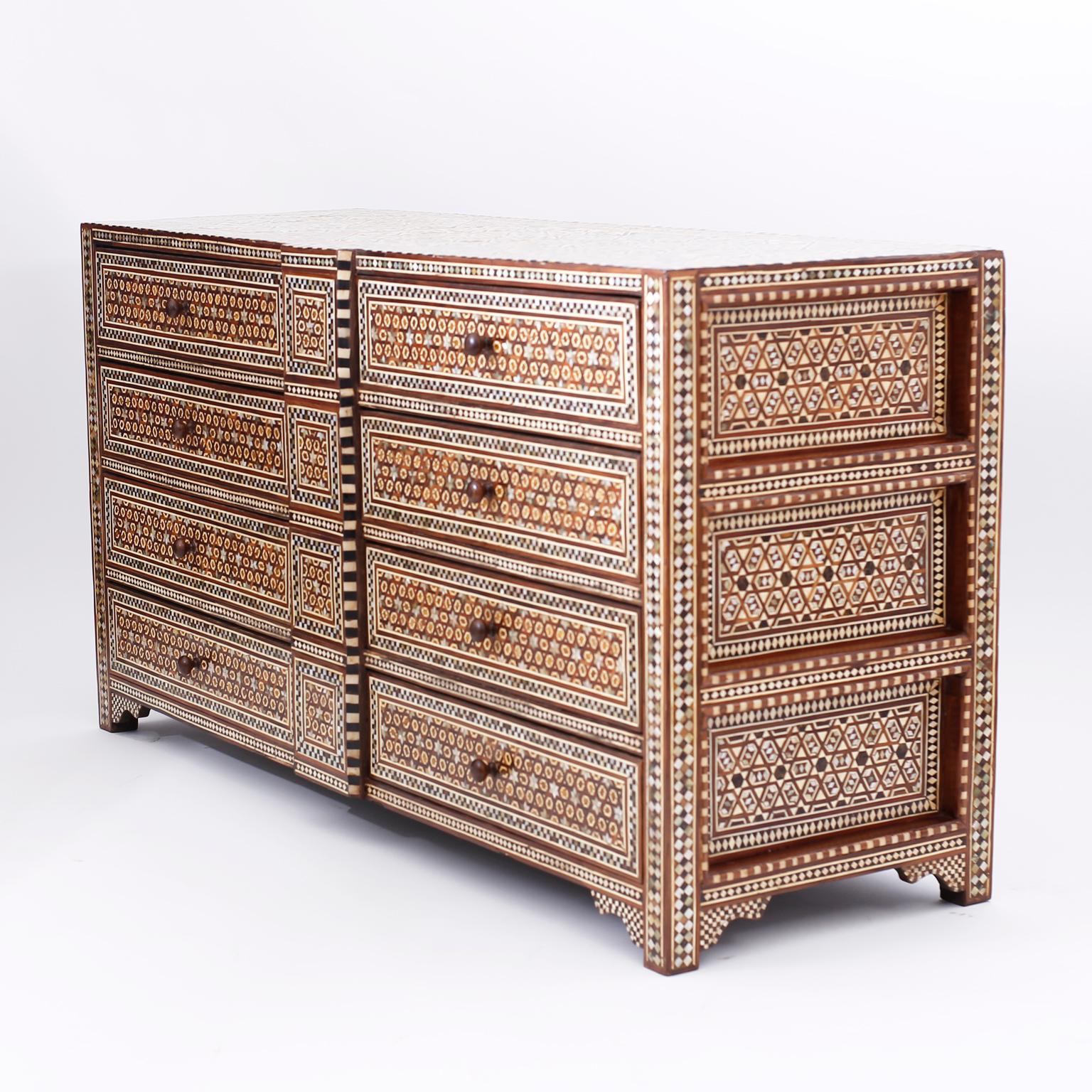 Marquetry Pair of Syrian Inlaid Chests of Drawers, Priced Individually