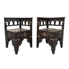 Pair of Syrian Inlaid Corner Chairs, circa 1900