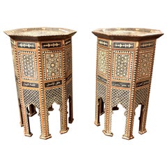 Pair of Syrian Inlaid Side Tables with Bone, Mother of Pearl and Ebony