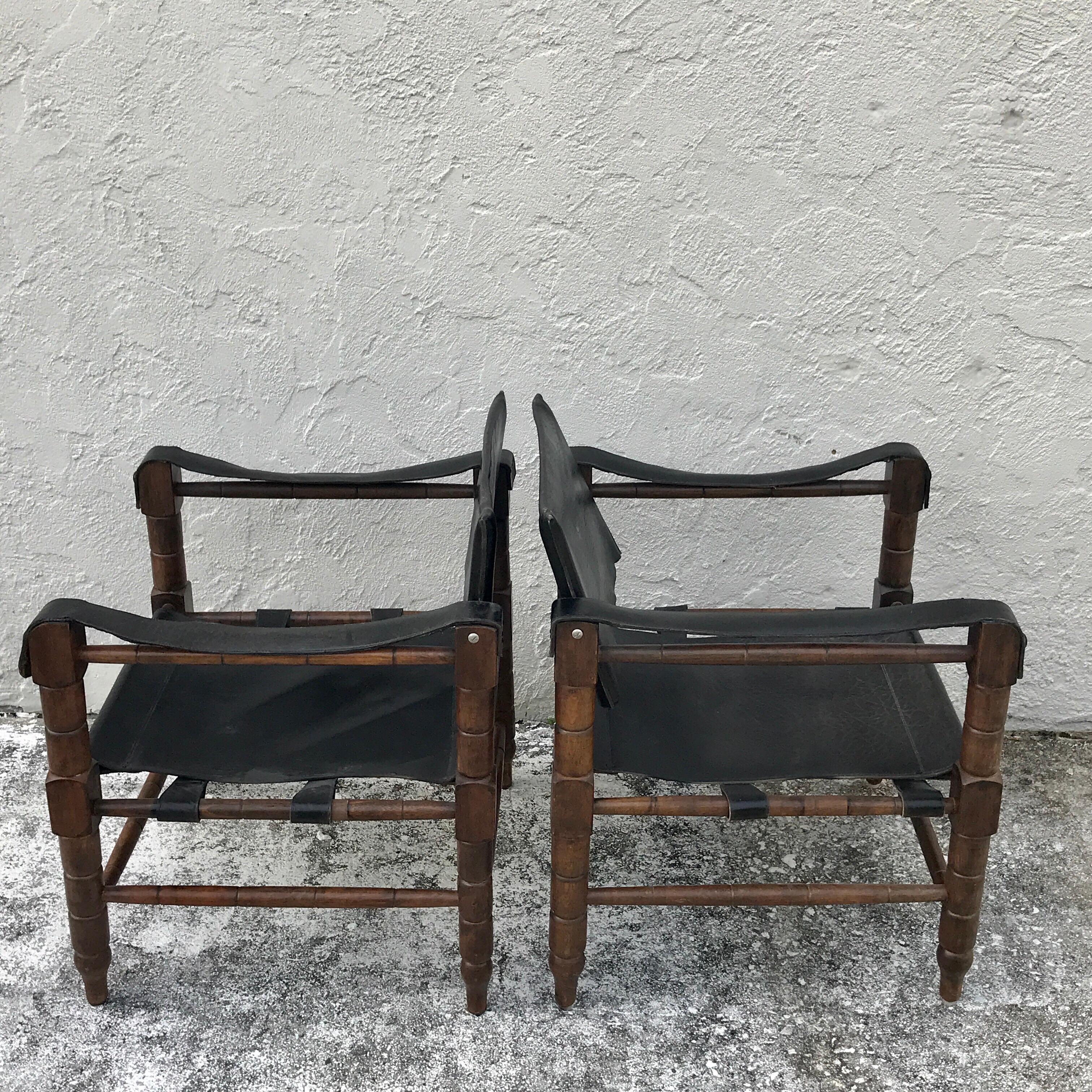 20th Century Pair of Syrian Leather Campaign / Safari Chairs