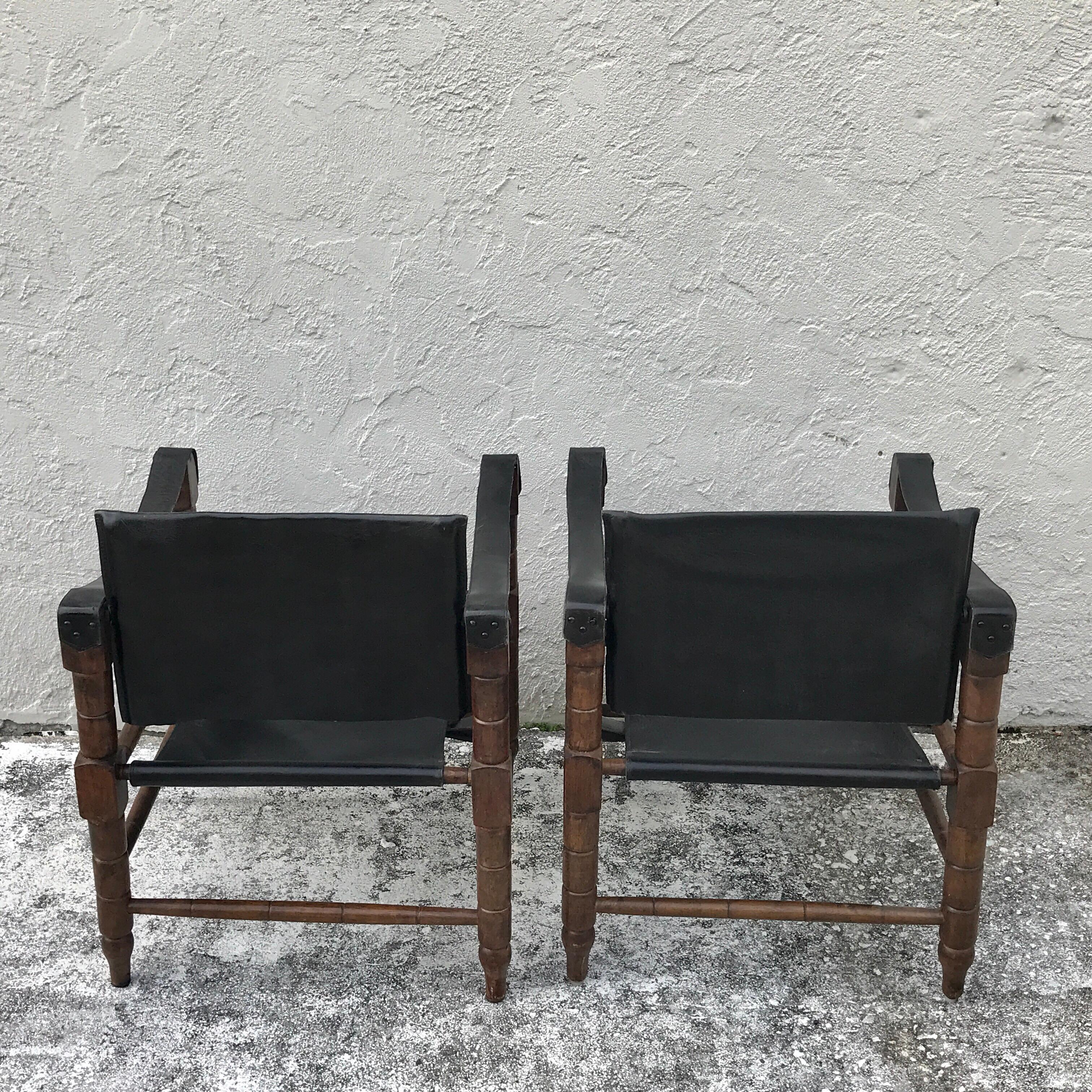 Pair of Syrian Leather Campaign / Safari Chairs 1