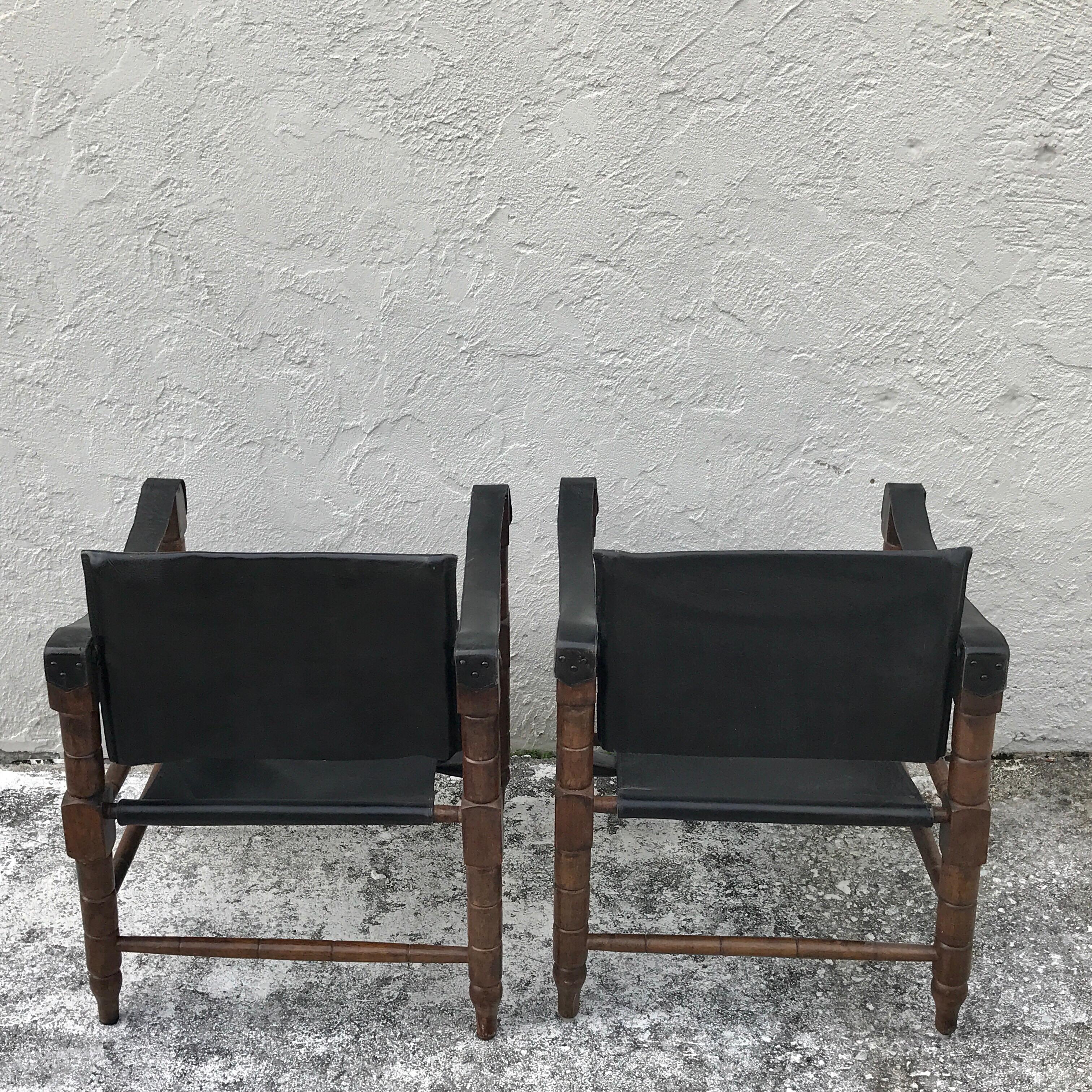 Pair of Syrian Leather Campaign / Safari Chairs 2