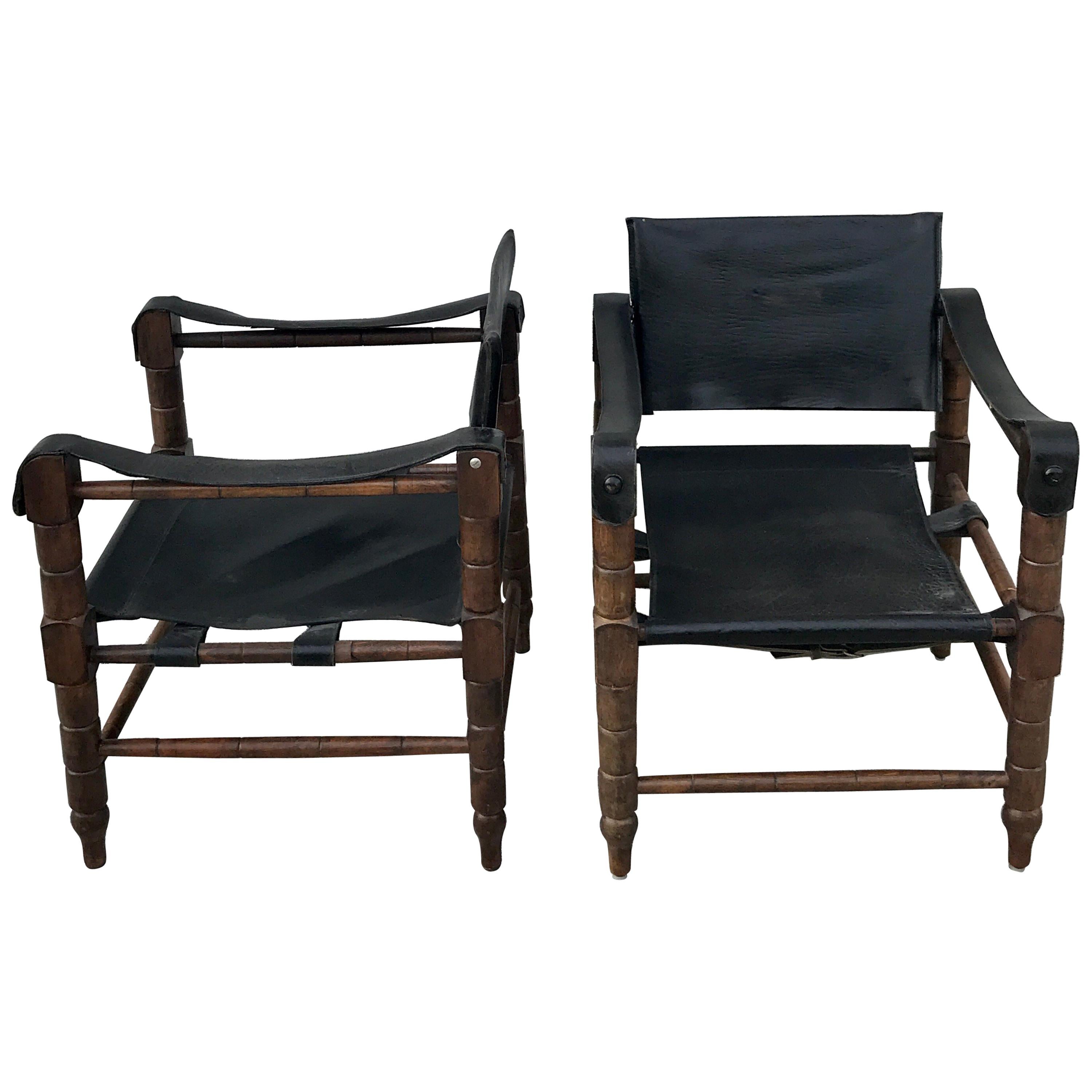 Pair of Syrian Leather Campaign / Safari Chairs