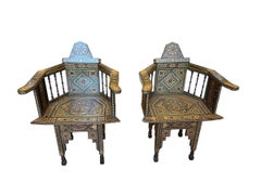 Pair of Syrian Moorish Chairs with Mixed Inlay C.1920