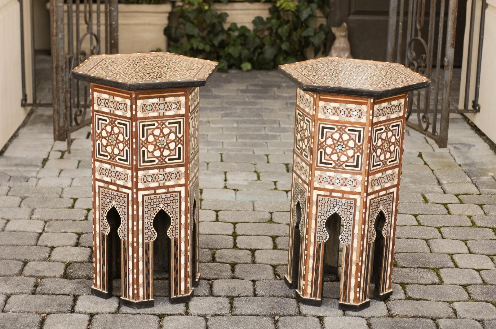 Pair of Syrian Moorish Style Side Tables with Inlaid Mother of Pearl and Bone 8