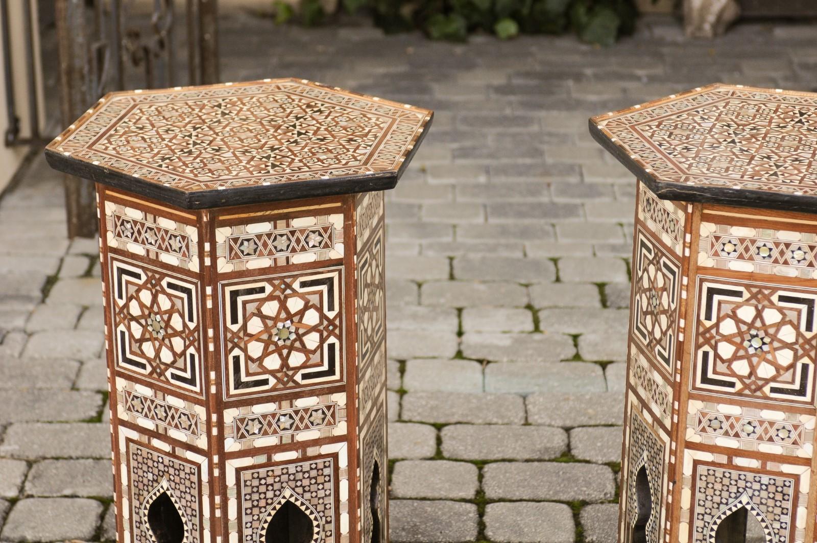Pair of Syrian Moorish Style Side Tables with Inlaid Mother of Pearl and Bone 9
