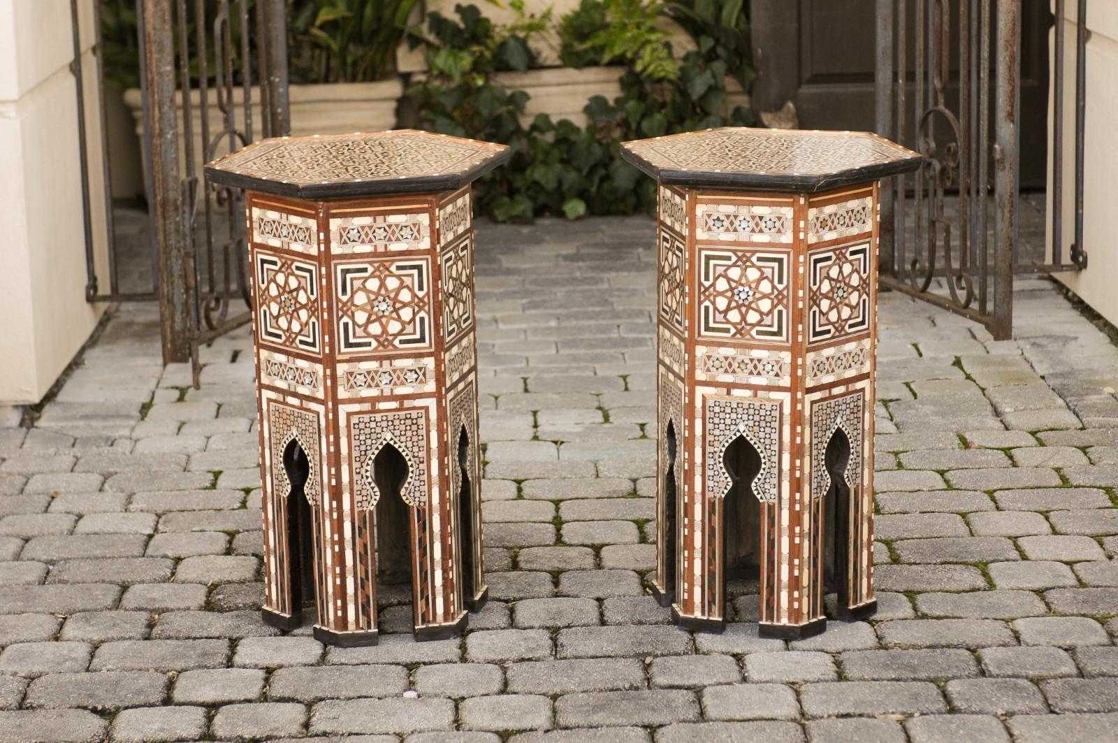 Pair of Syrian Moorish Style Side Tables with Inlaid Mother of Pearl and Bone 10