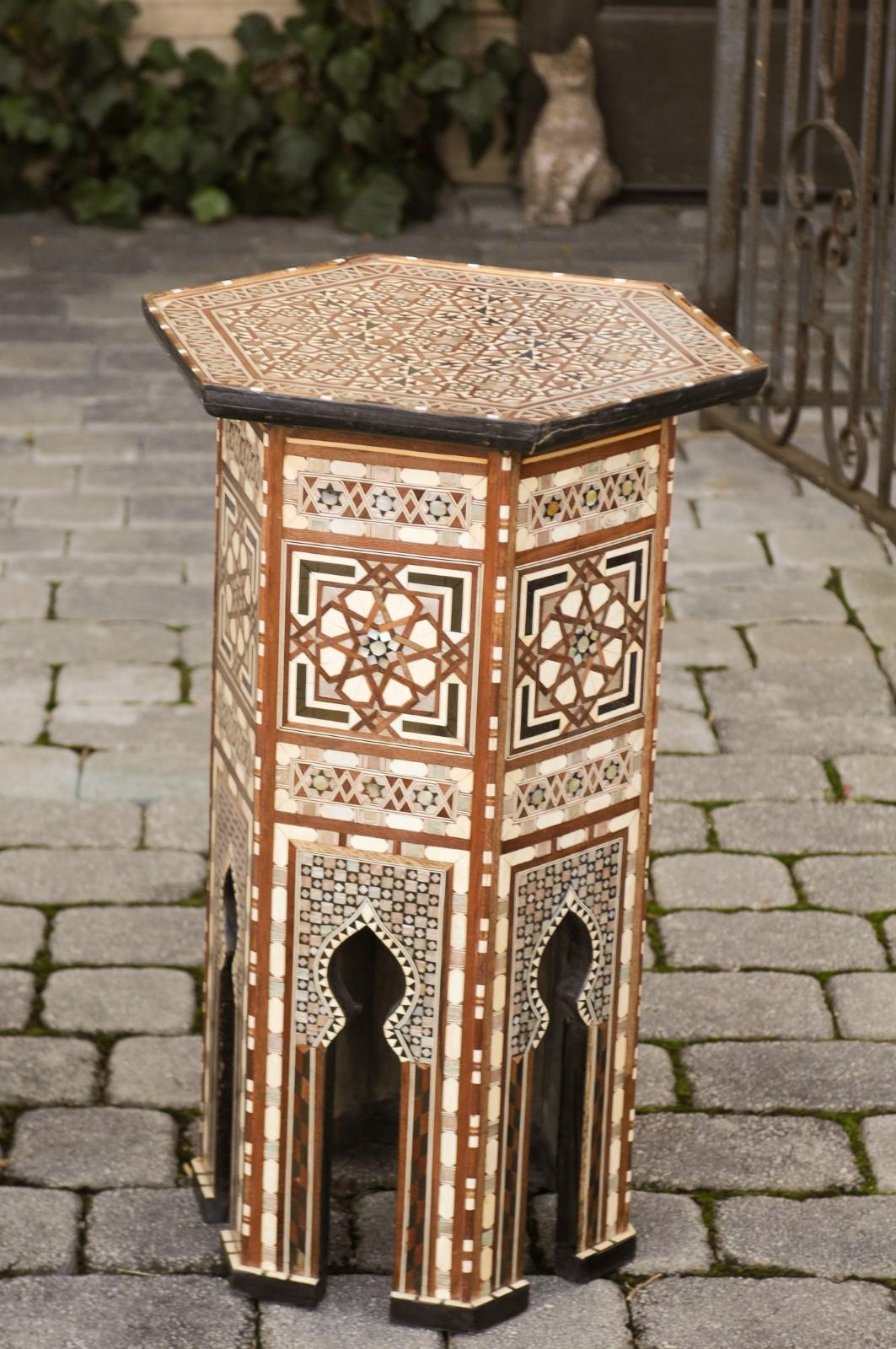 Pair of Syrian Moorish Style Side Tables with Inlaid Mother of Pearl and Bone 12