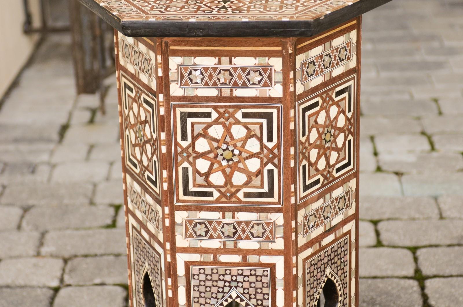 Pair of Syrian Moorish Style Side Tables with Inlaid Mother of Pearl and Bone 1