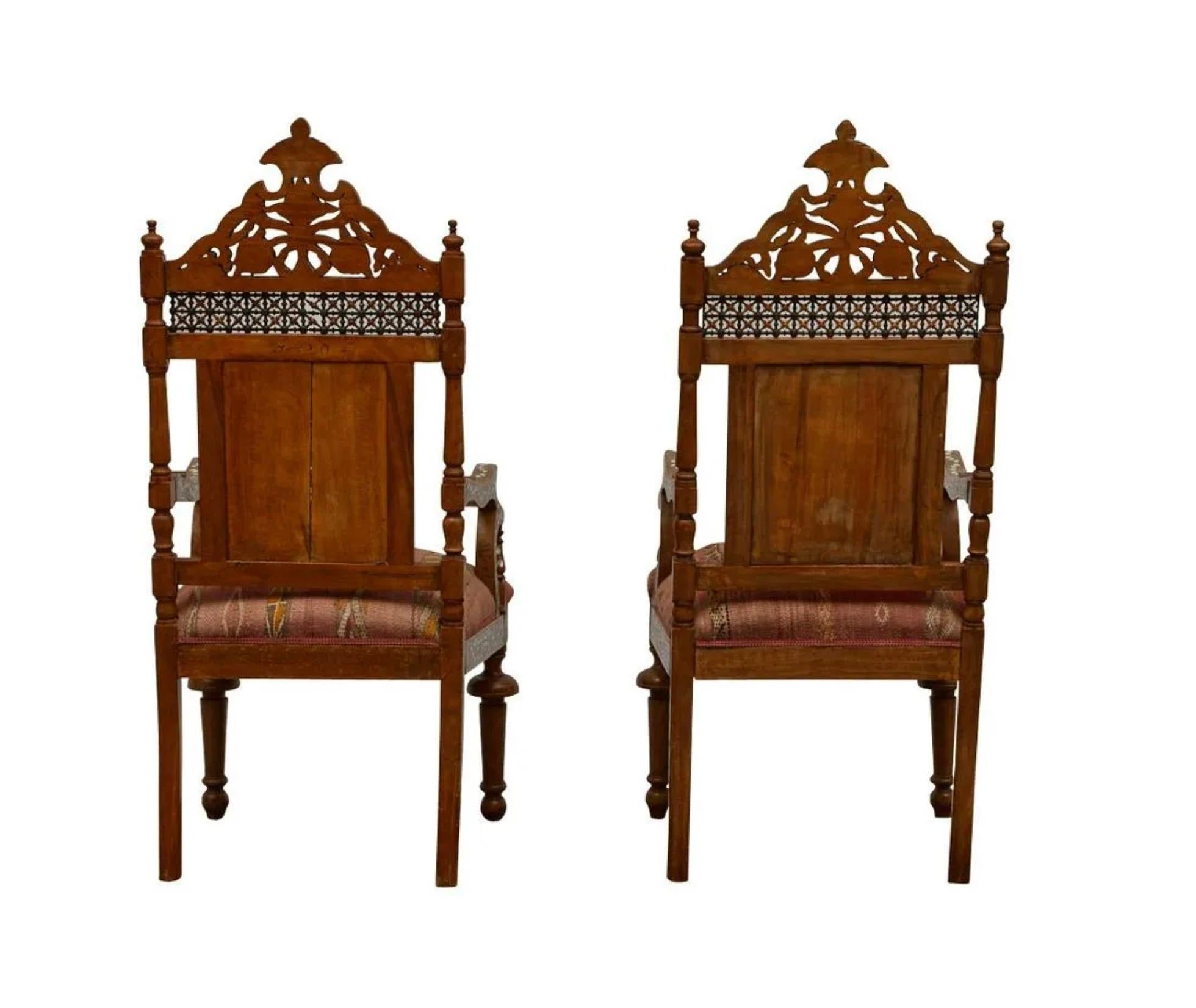 Inlay Pair of Syrian Mother of Pearl Inlaid Armchairs 