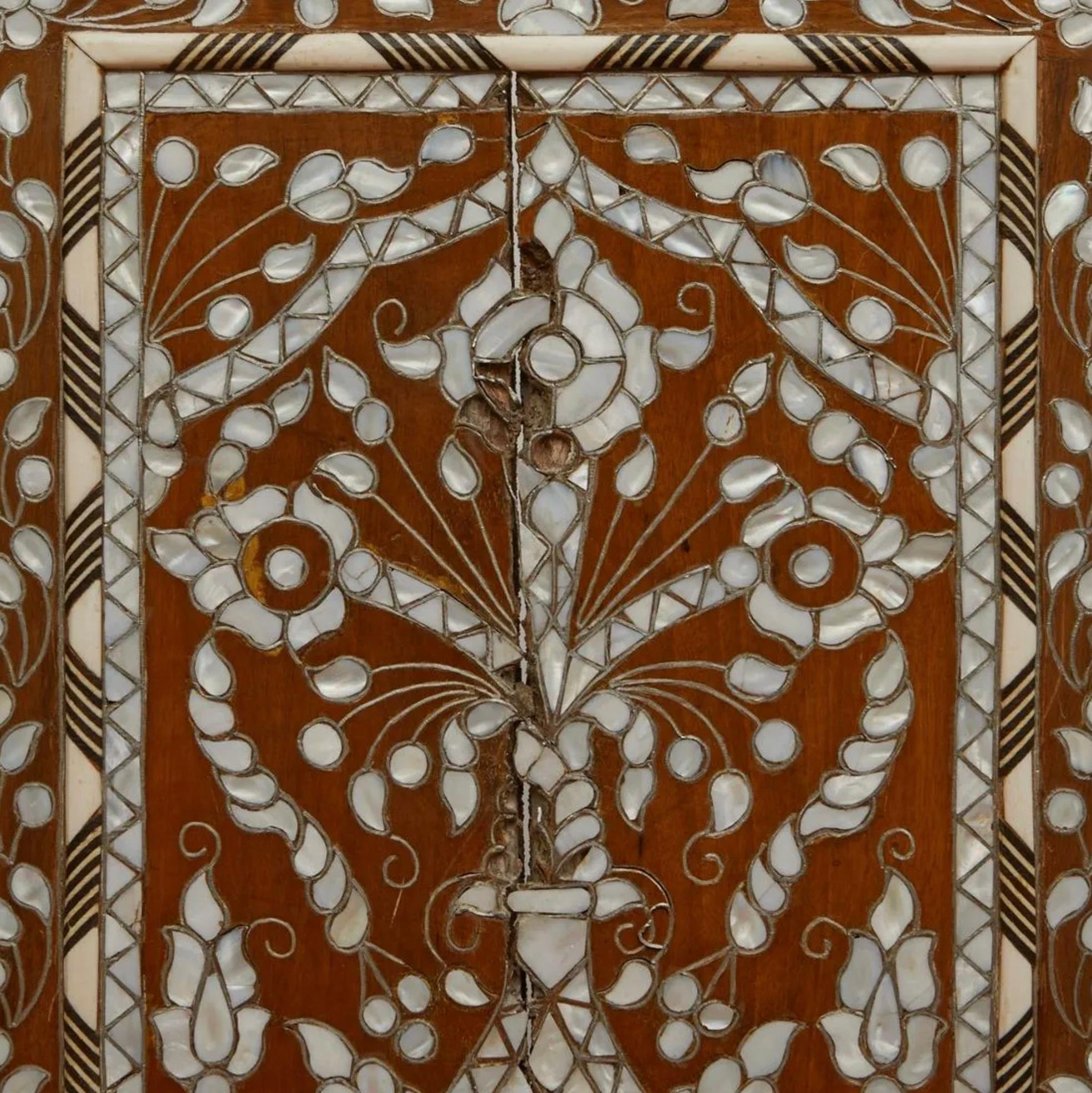 Wood Pair of Syrian Mother of Pearl Inlaid Armchairs 