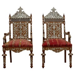 Pair of Syrian Mother of Pearl Inlaid Armchairs 