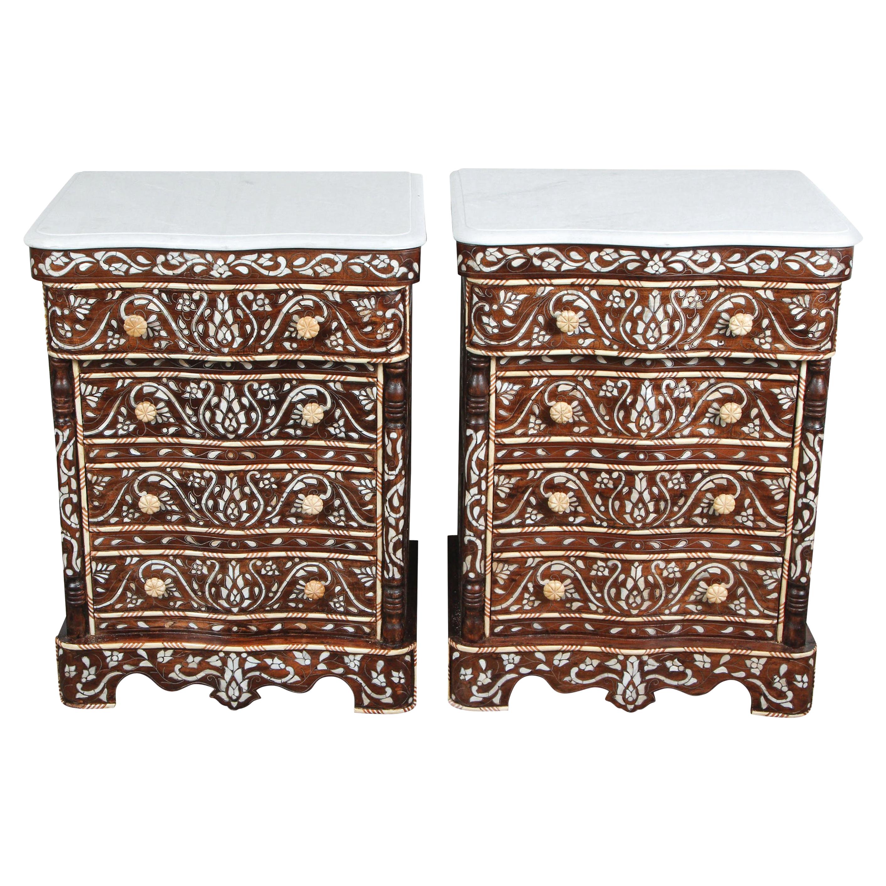 Pair of Syrian Mother of Pearl Inlay Nightstands
