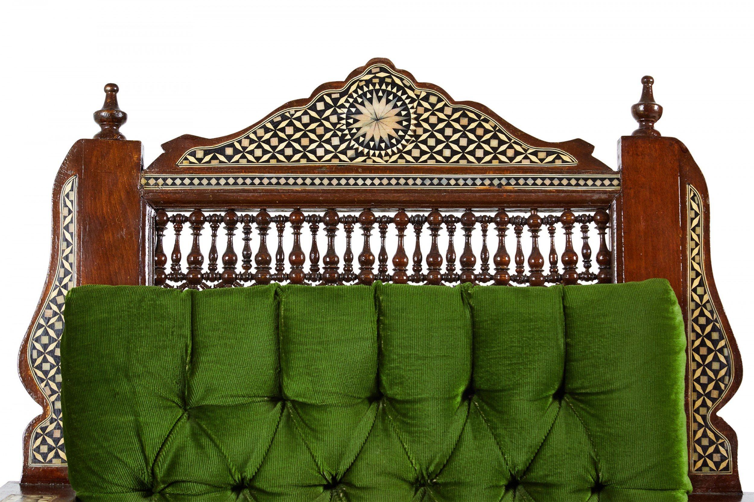 Pair of Syrian Style Inlaid and Upholstered Walnut Armchairs For Sale 7
