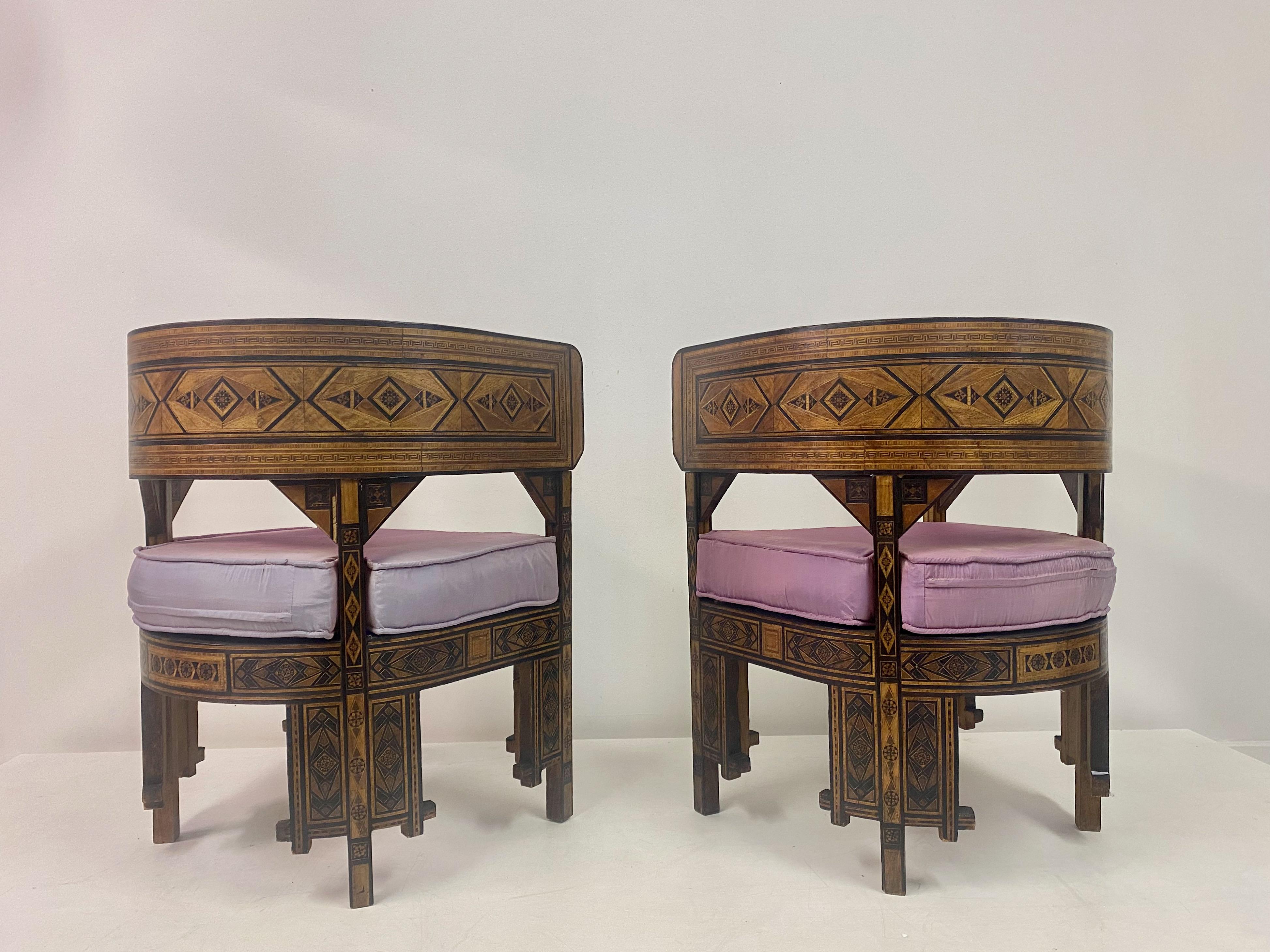 Pair of Syrian Walnut And Parquetry Tub Armchairs For Sale 4