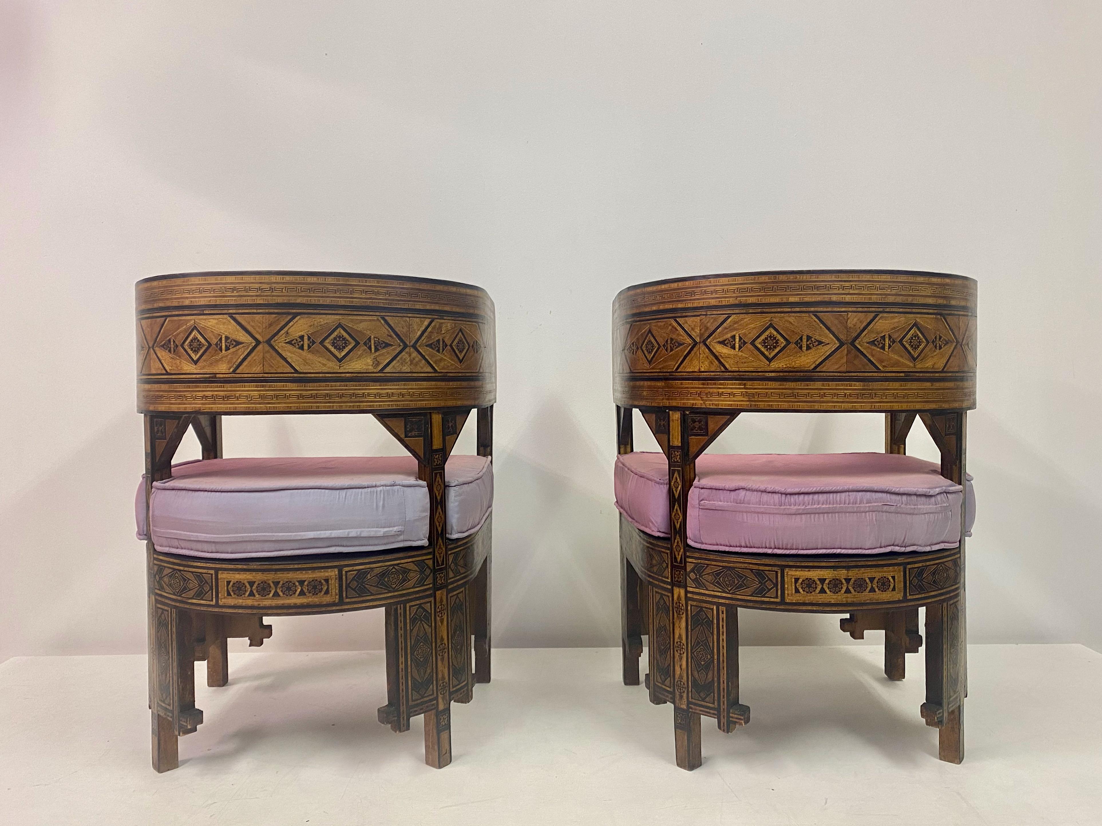 Pair of Syrian Walnut And Parquetry Tub Armchairs For Sale 5
