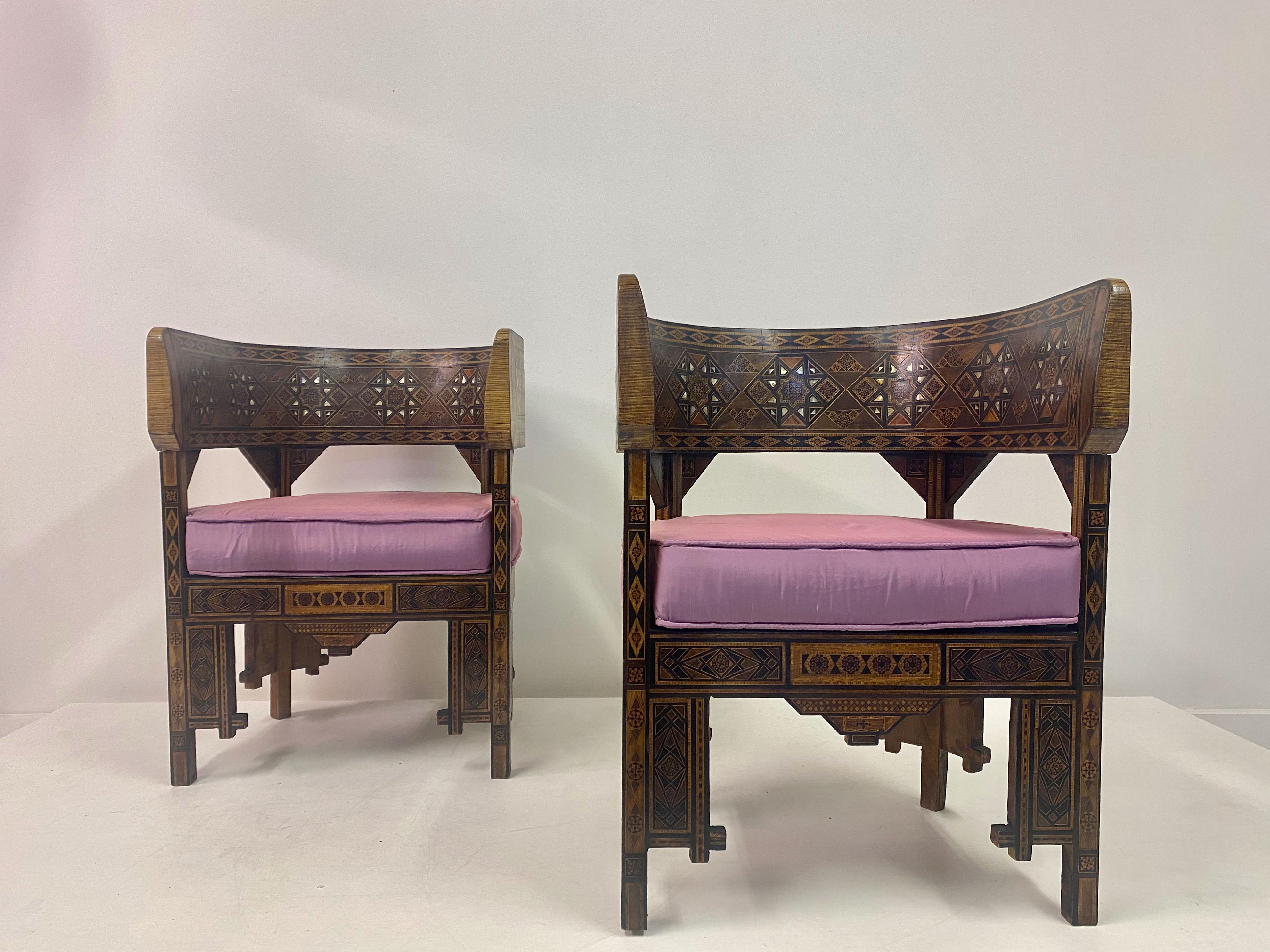 Pair of Syrian Walnut And Parquetry Tub Armchairs For Sale 6