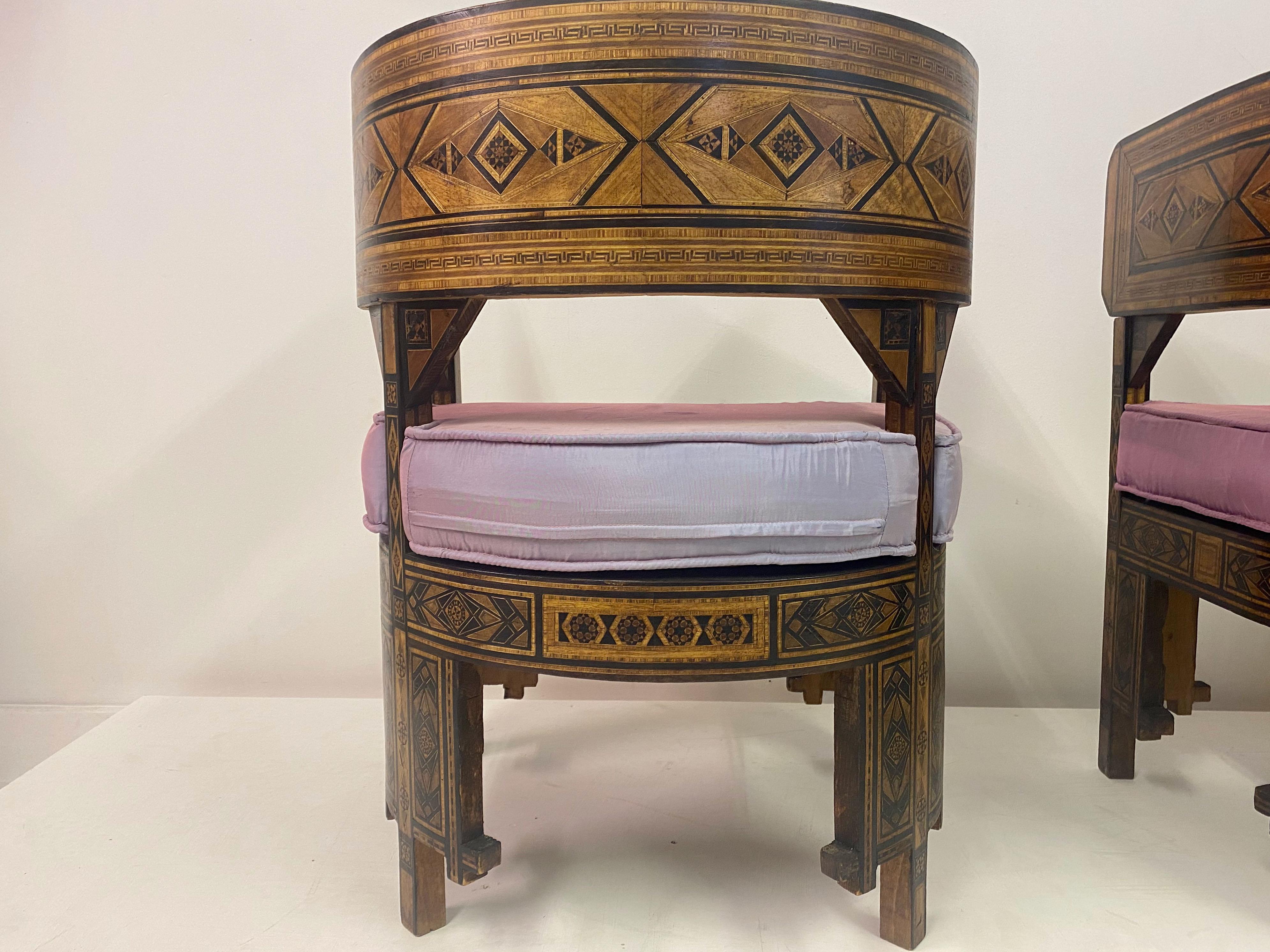 Pair of Syrian Walnut And Parquetry Tub Armchairs For Sale 7