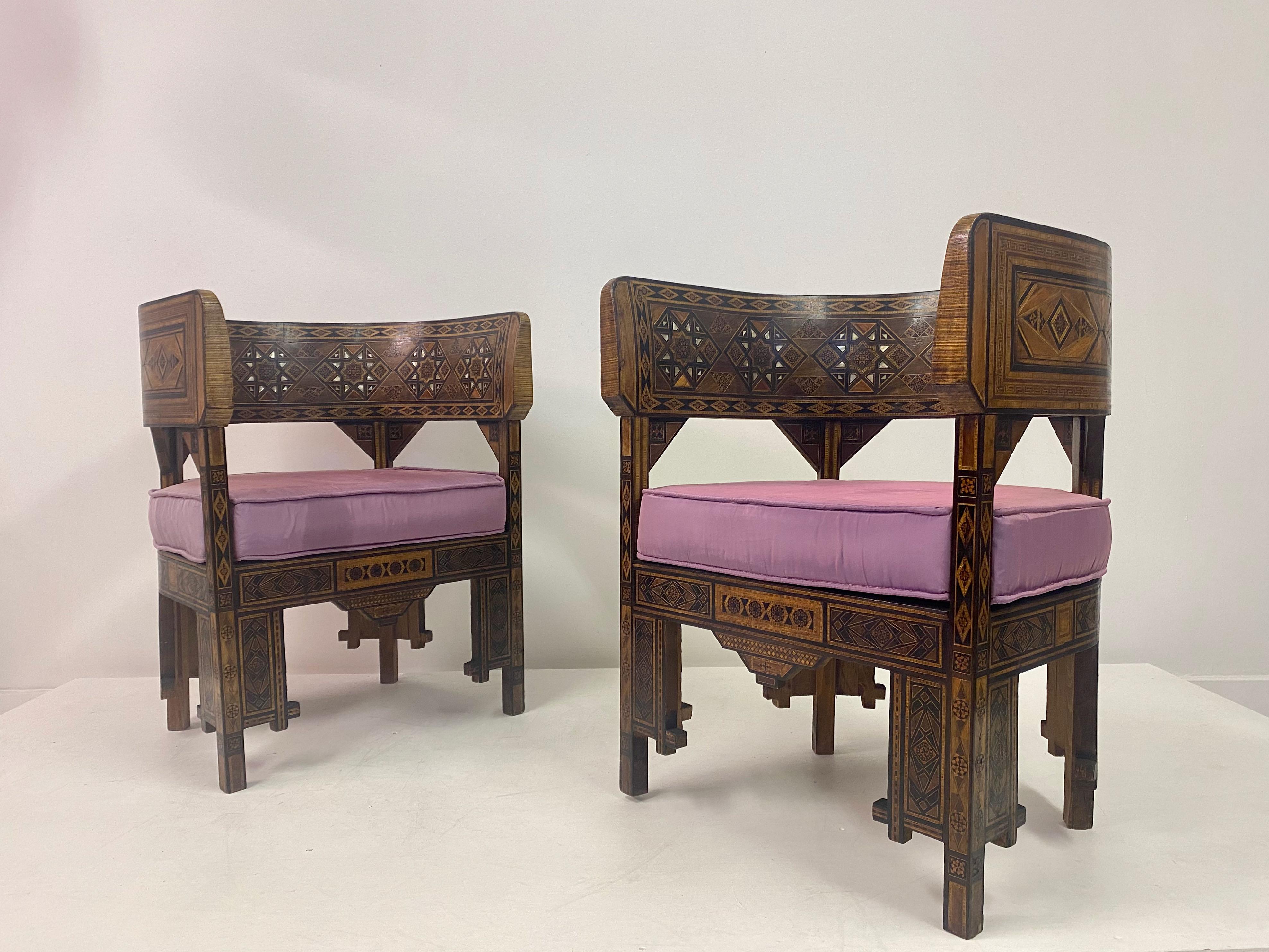 Pair of Syrian Walnut And Parquetry Tub Armchairs For Sale 8