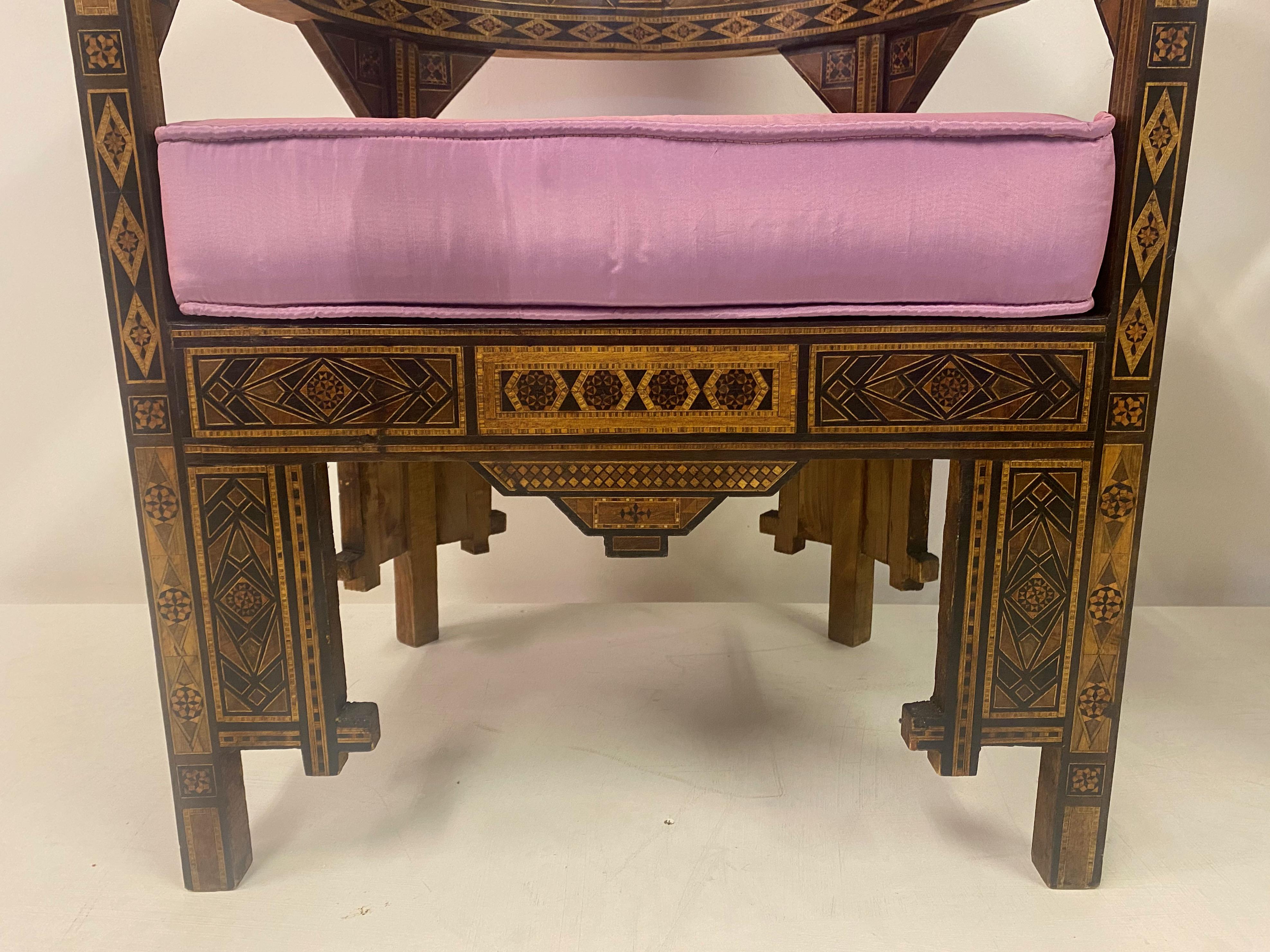 Moorish Pair of Syrian Walnut And Parquetry Tub Armchairs For Sale