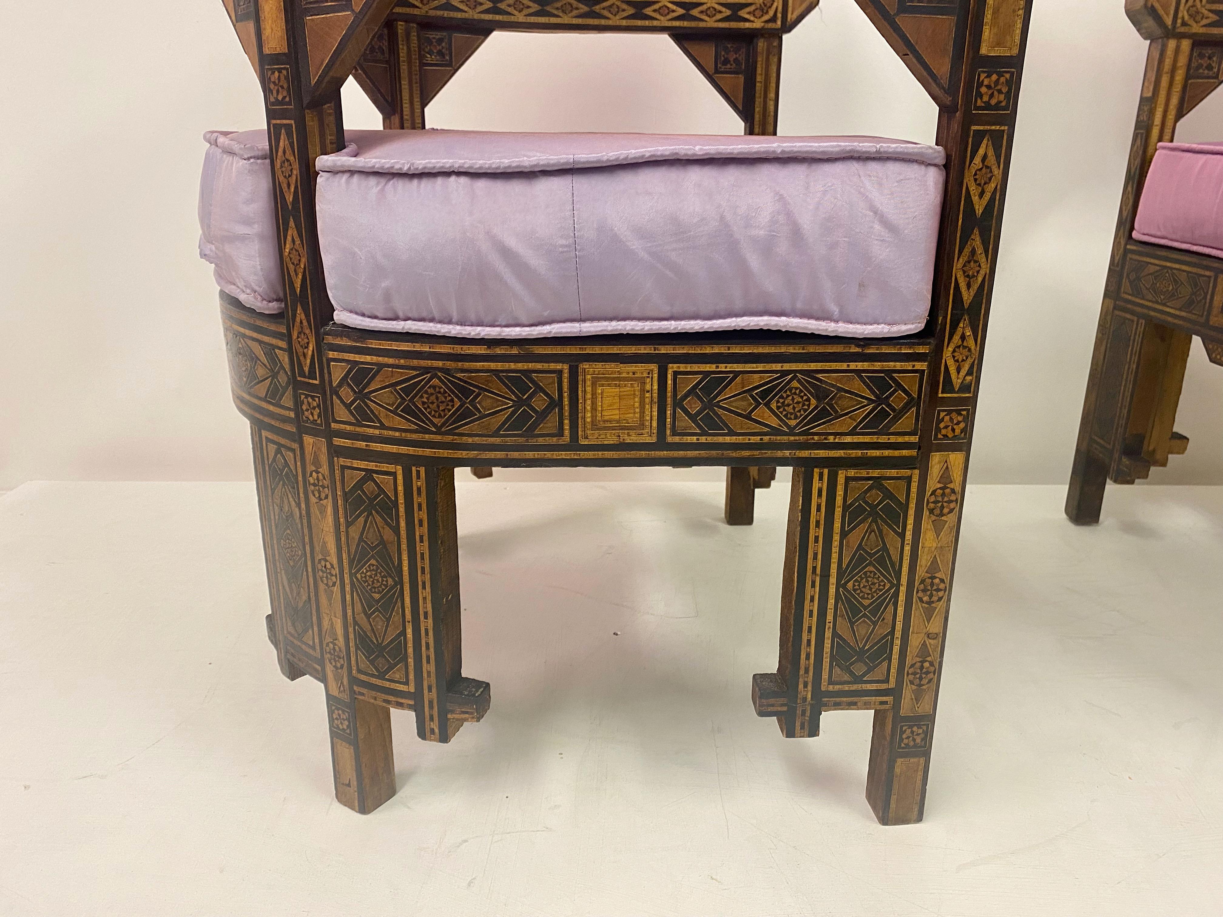 Pair of Syrian Walnut And Parquetry Tub Armchairs For Sale 2