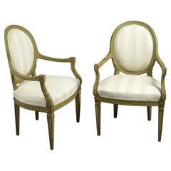Pair of Syrie Maugham Style 20th Century Green Painted Open Armchairs