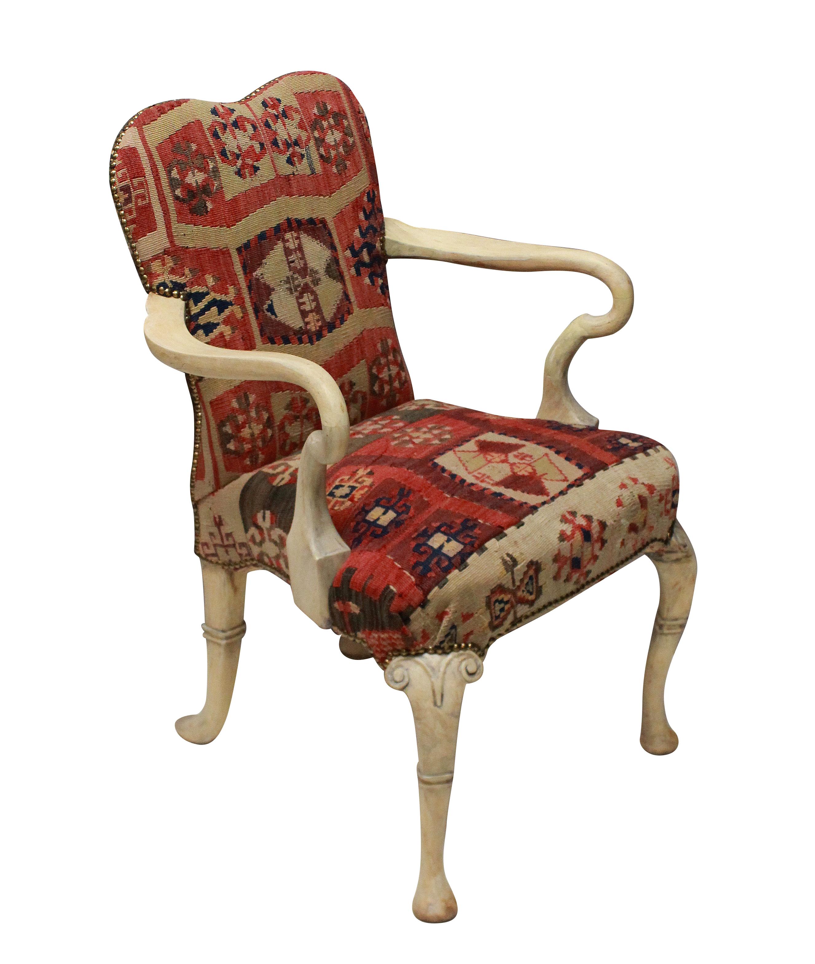 Pair of Syrie Maugham Style Pickled Armchairs in Kilims 1