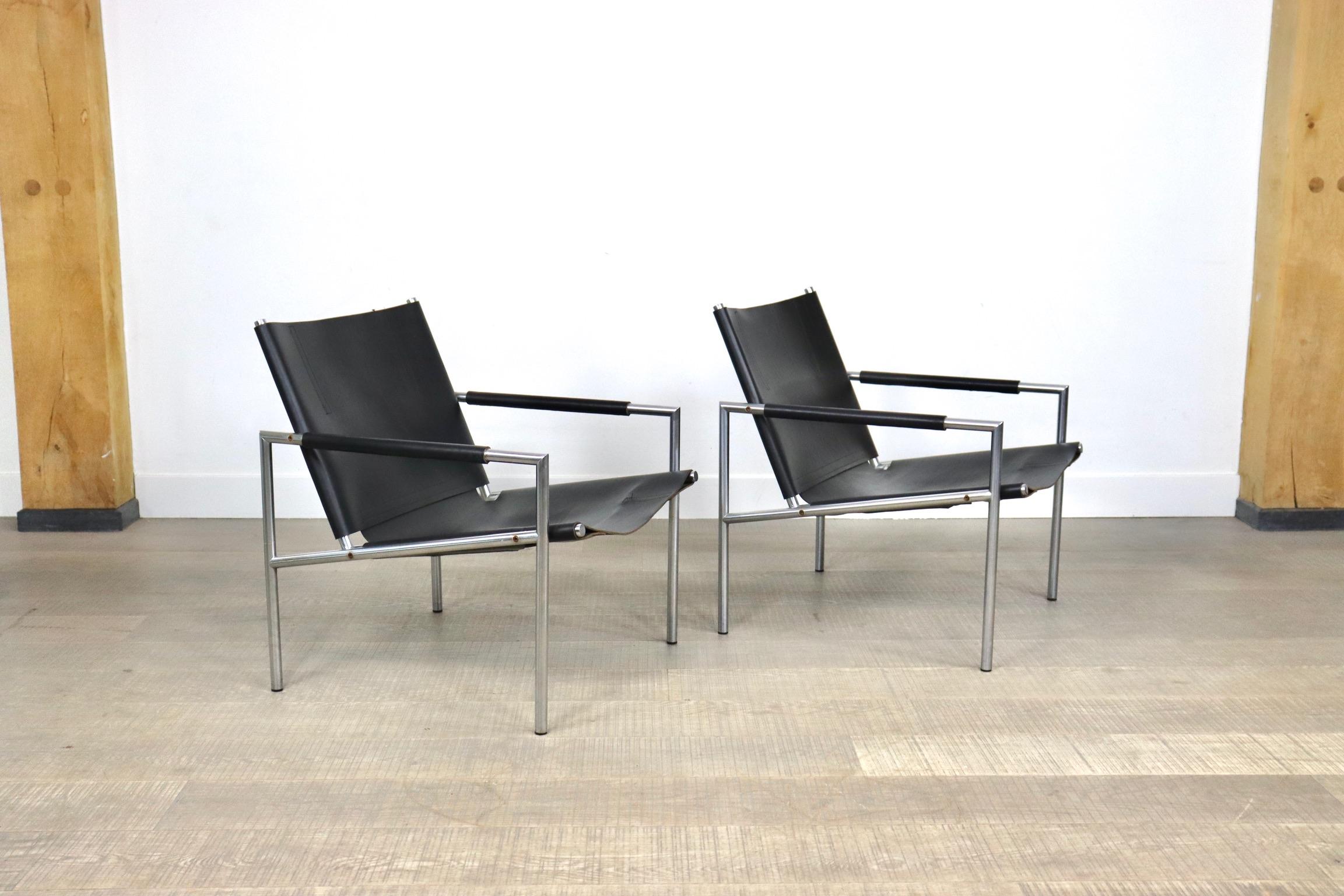 Stainless Steel Pair of SZ02 Easy chairs by Martin Visser for Spectrum, 1970s