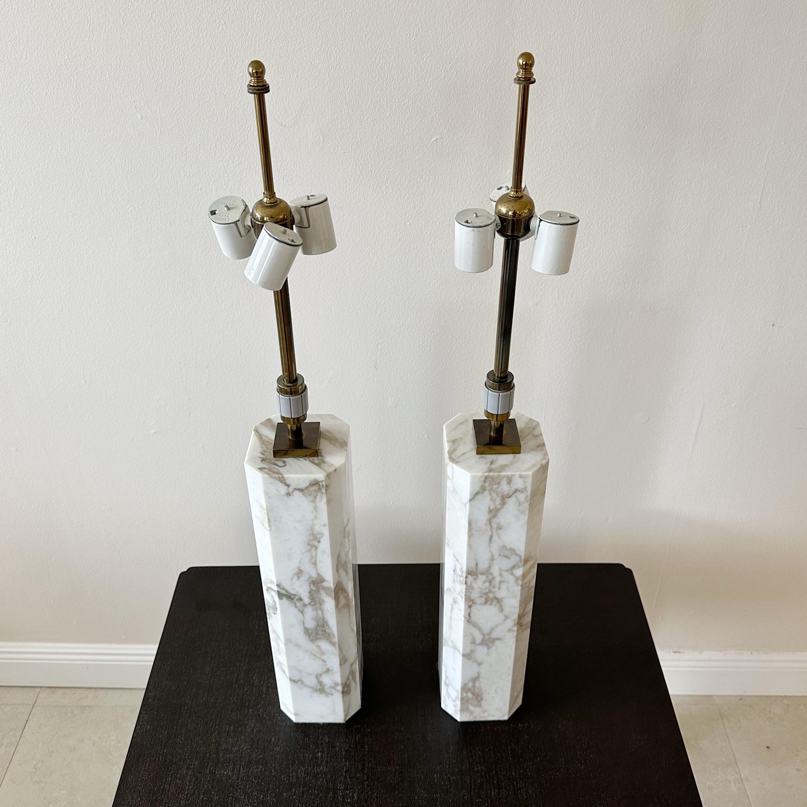 Pair of T. H. Robsjohn-Gibbings for Hansen Lighting Marble Table Lamps, 1950s In Good Condition In West Palm Beach, FL