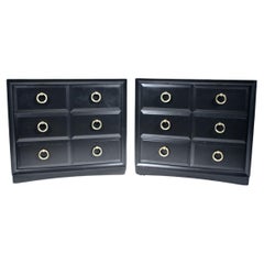 Pair T. H. Robsjohn Gibbings for Widdicomb Black Dressers with Brass RIng Pulls