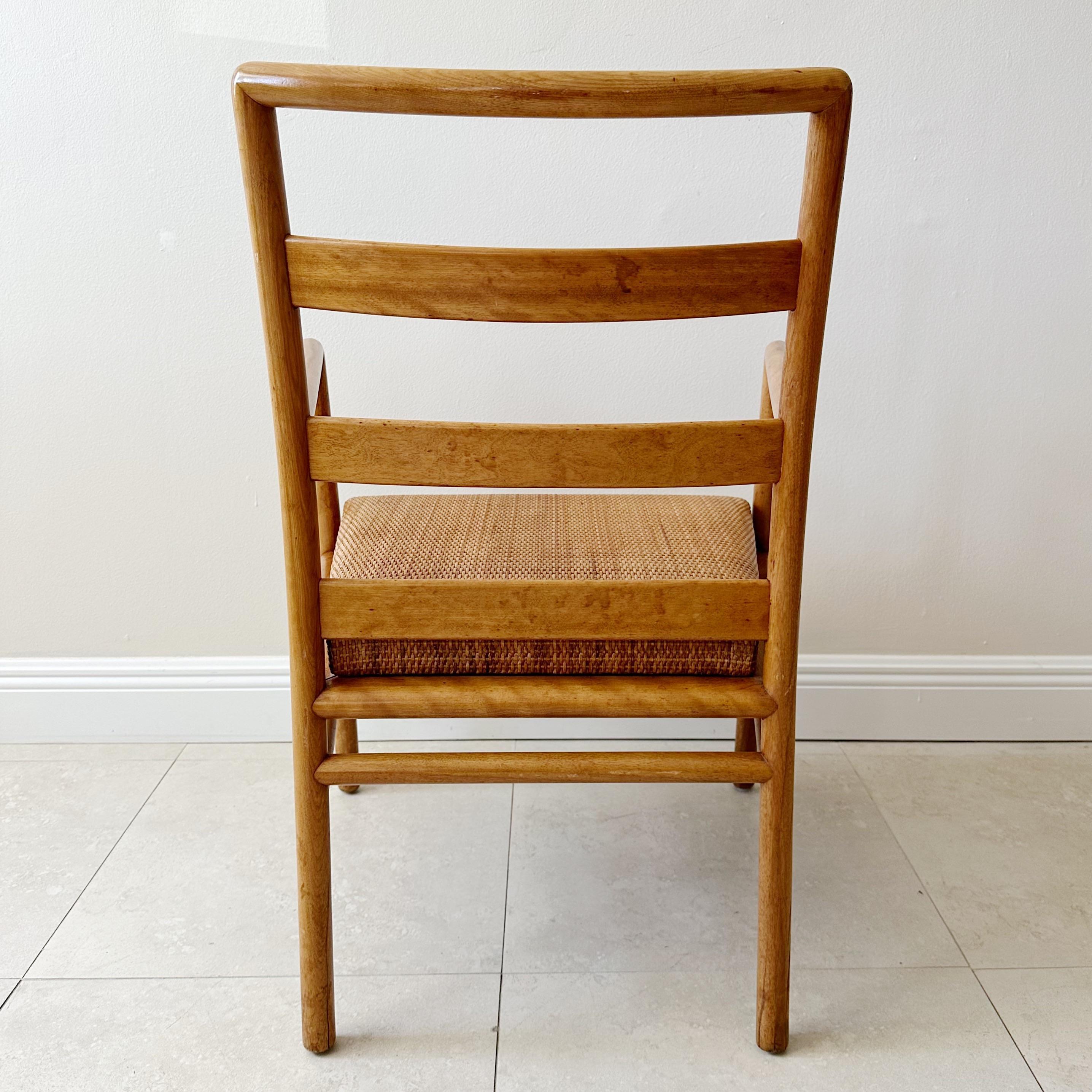 Pair of T. H. Robsjohn Gibbings for Widdicomb Ladderback & Woven Rattan Seat Arm In Good Condition For Sale In West Palm Beach, FL