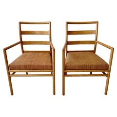 Pair of T. H. Robsjohn Gibbings for Widdicomb Ladderback & Woven Rattan Seat Arm