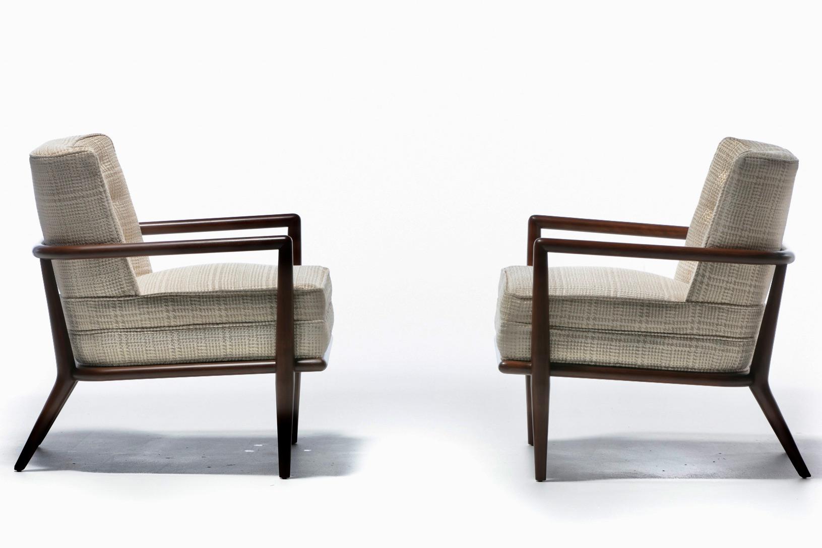 Mid-Century Modern Paire de chaises longues T. H. Robsjohn-Gibbings en tissu Romo pour Widdicomb en vente