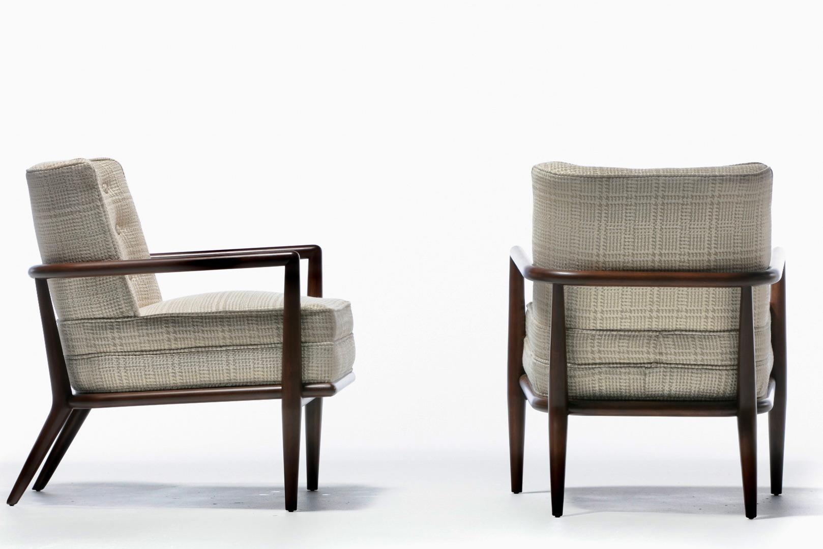 American Pair of T. H. Robsjohn-Gibbings Lounge Chairs in Romo Fabric for Widdicomb For Sale