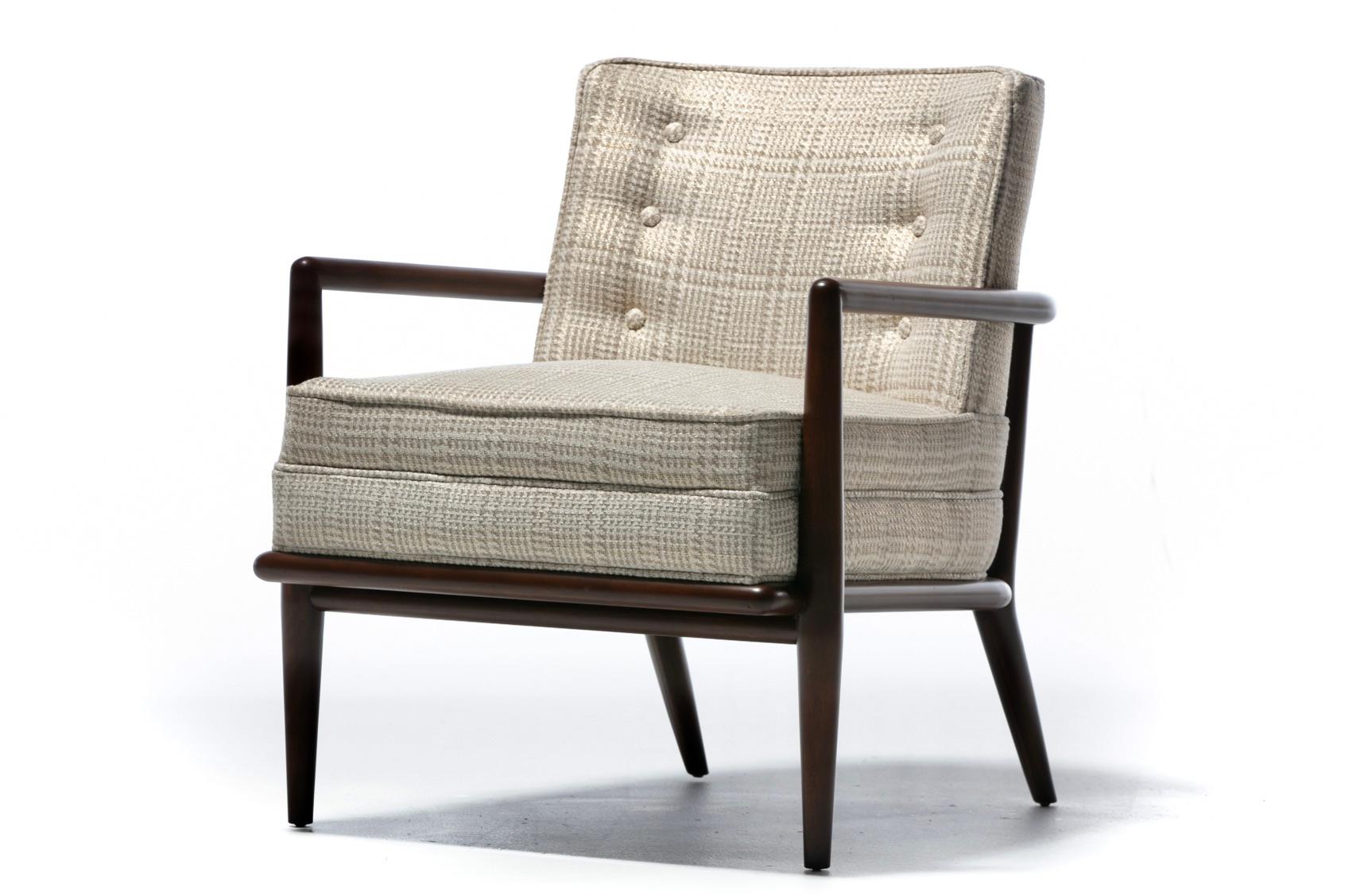 Mid-20th Century Pair of T. H. Robsjohn-Gibbings Lounge Chairs in Romo Fabric for Widdicomb For Sale