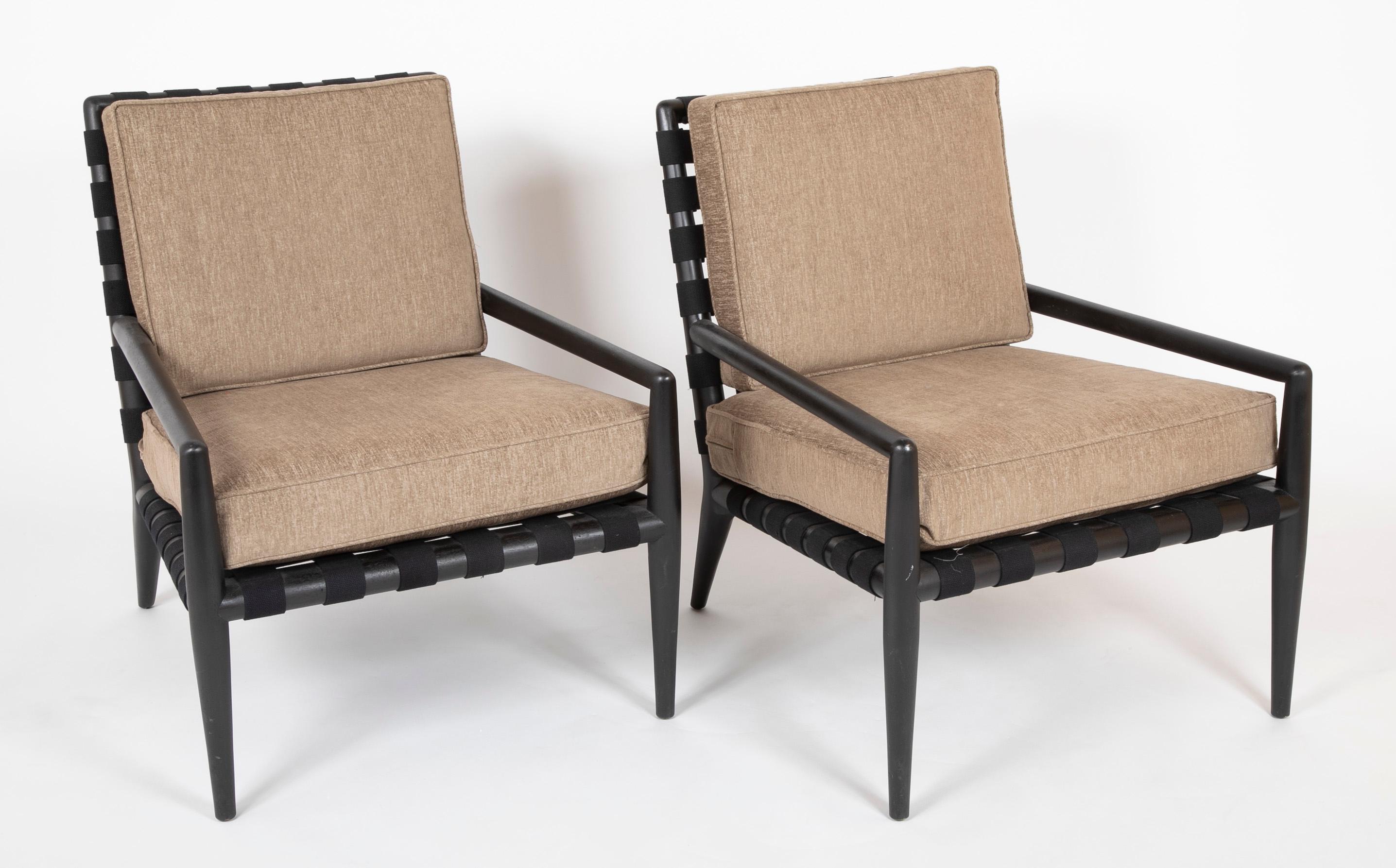 Pair of T. H. Robsjohn-Gibbings for Widdicomb lounge chairs of ebonized walnut- Model 1720. Circa 1955.