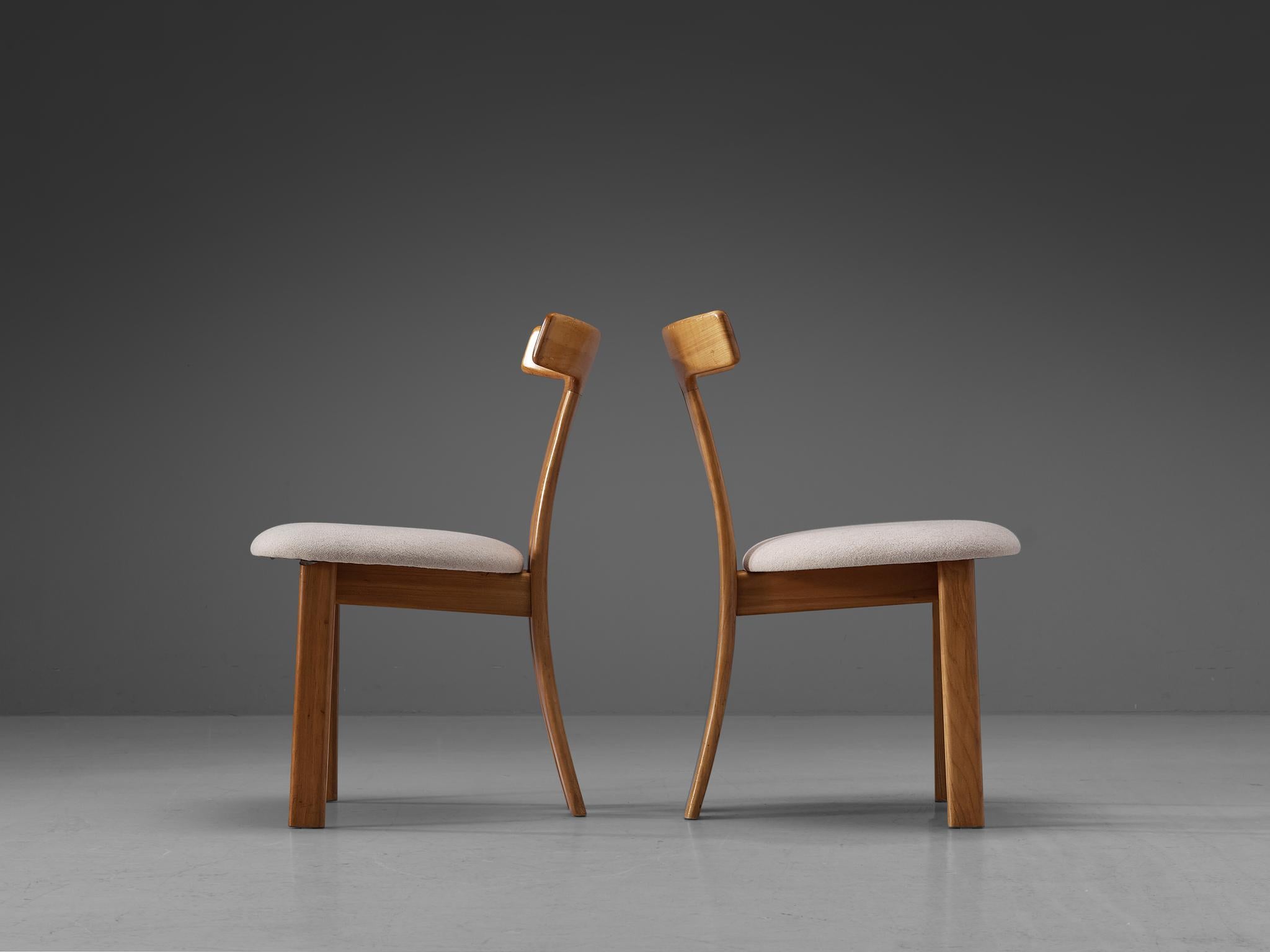 Pair of 'T-shape' Dining Chairs in Maple and White Upholstery 1