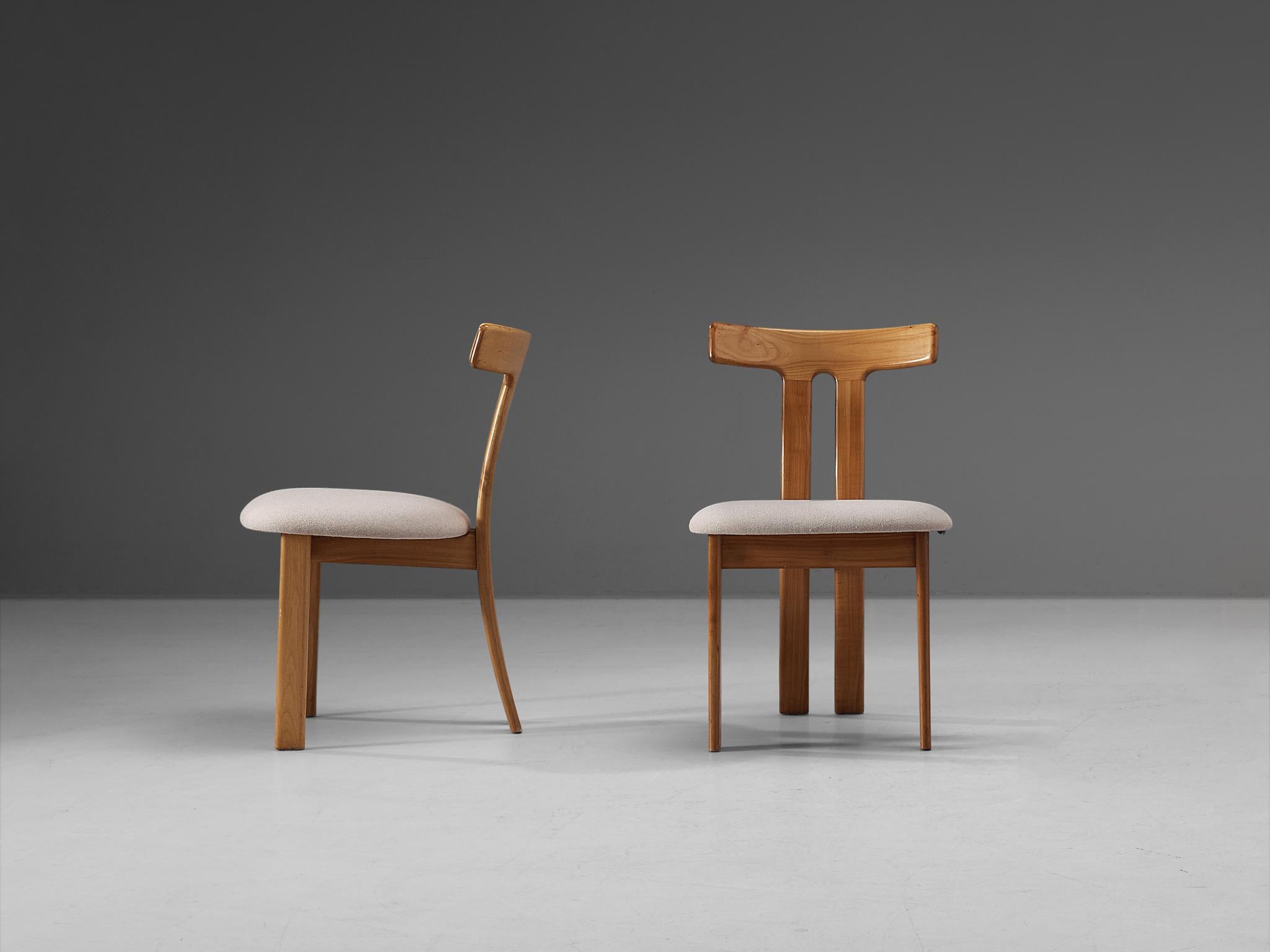 Pair of 'T-shape' Dining Chairs in Maple and White Upholstery 2