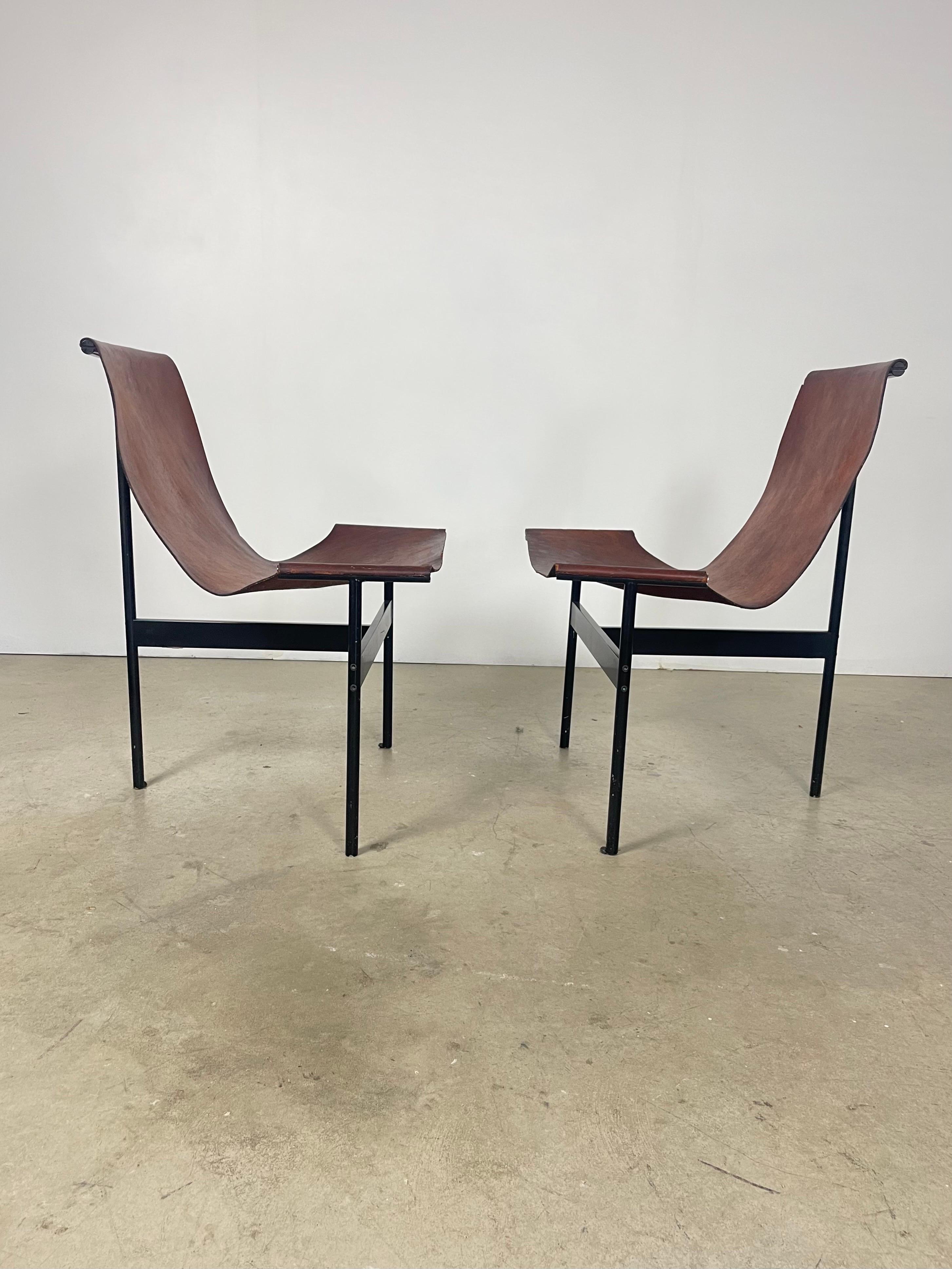 Leather Pair of T Side Chairs by Katavalos, Littell, and Kelly for Laverne International