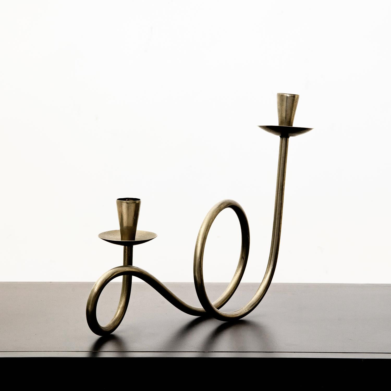 Silver Plate Pair of T8 Candlesticks by Piero De Vecchi for the 8th Triennale of Milan, 1947