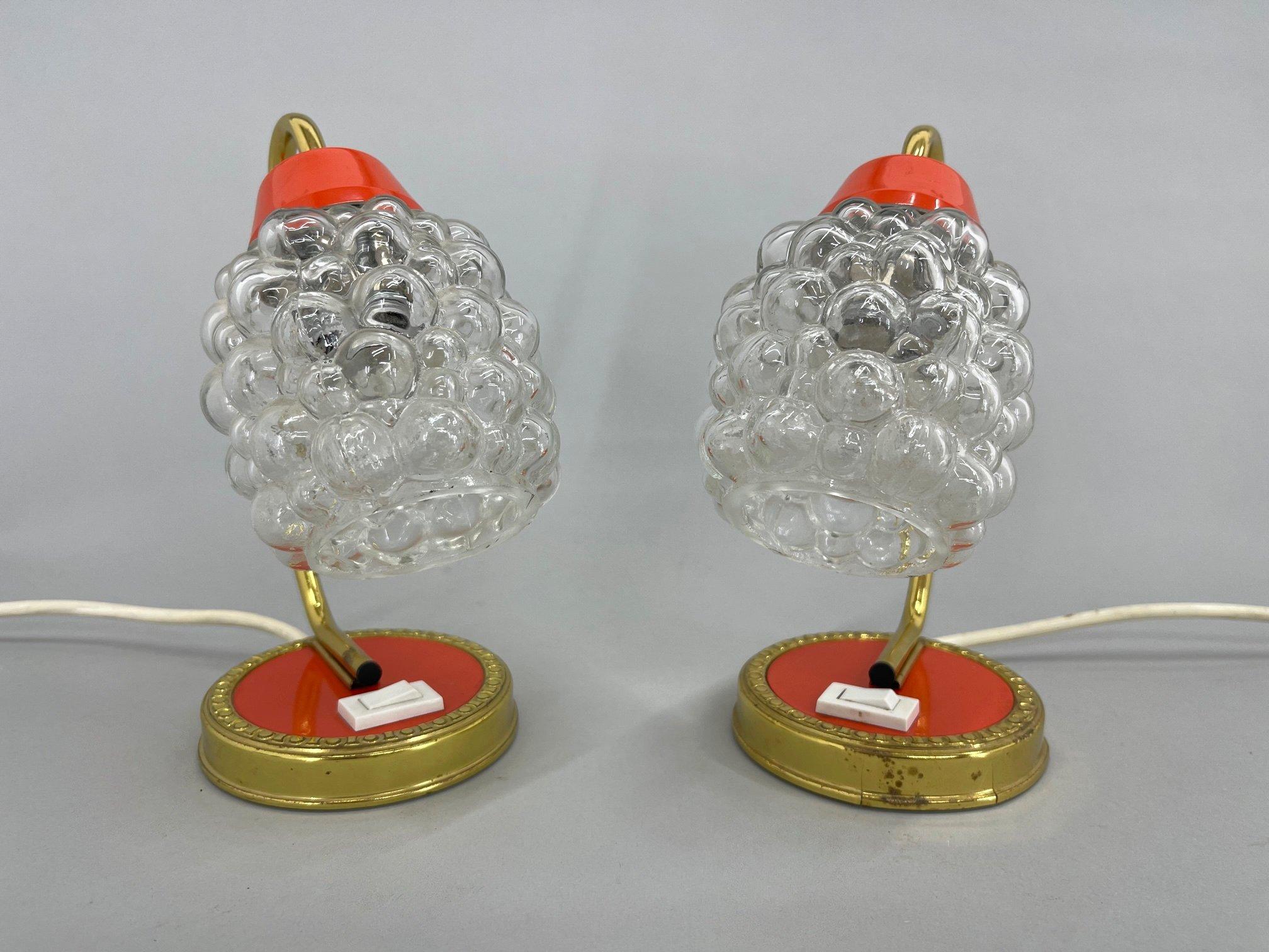 Mid-Century Modern Pair of Table/Bedside Lamps in Helena Tynell Style, 1970's For Sale
