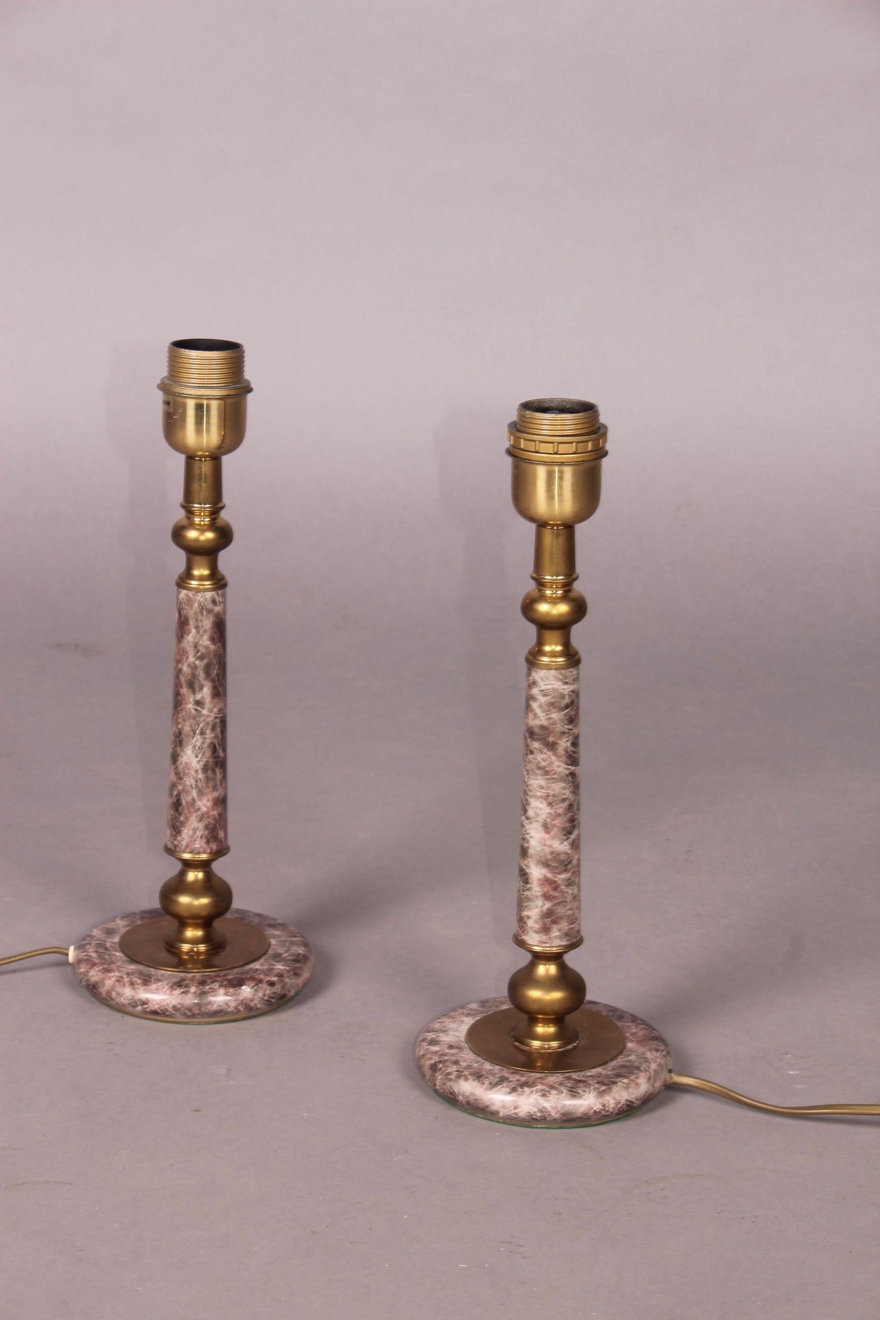 European Pair of Table Brass and Marble Lamp