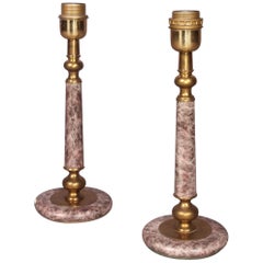 Pair of Table Brass and Marble Lamp