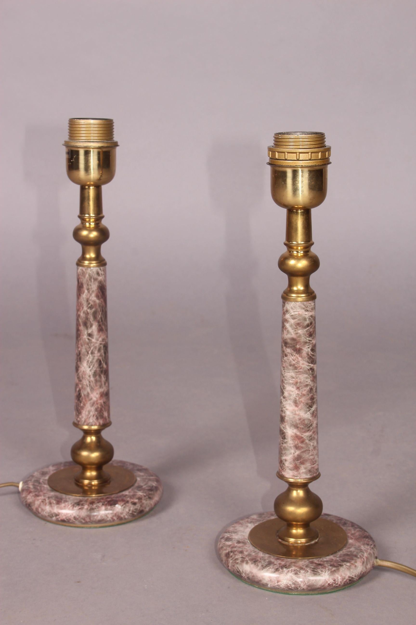 Pair of table brass and marble lamp.