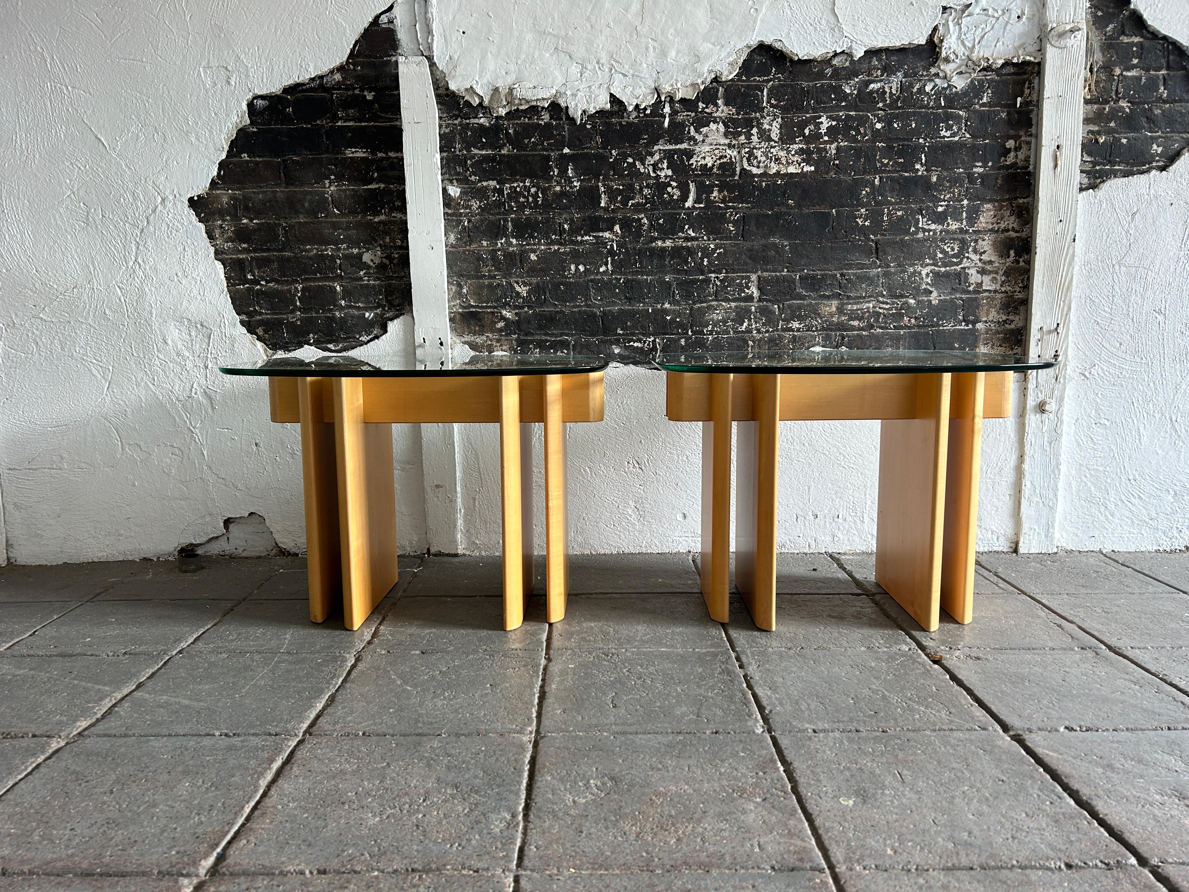 Scandinavian Modern Pair of Table Gustav Gaarde birch and glass end tables For Sale